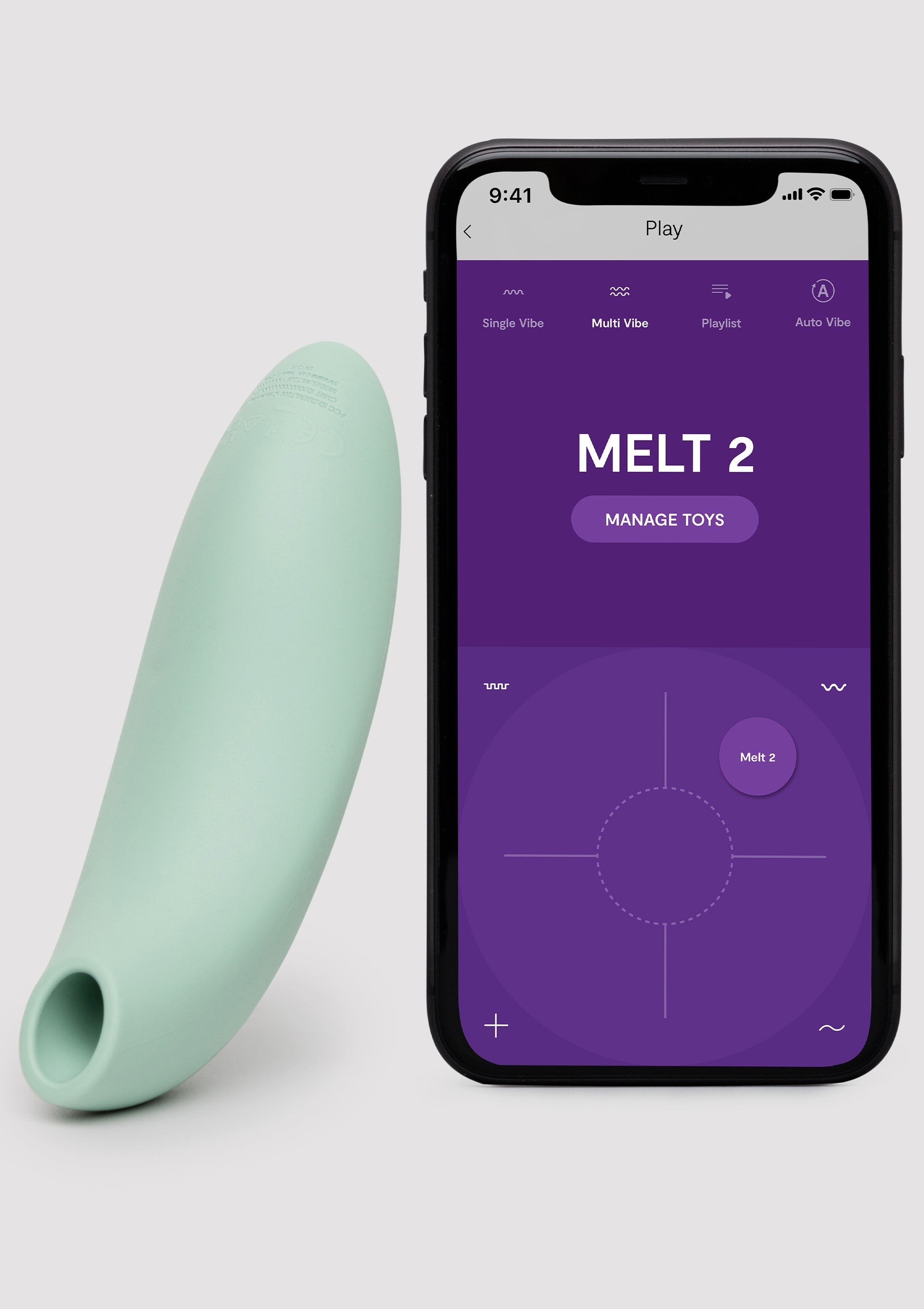 Melt 2, vibromasseur connecté pour des sensations uniques. Contrôlez-le avec votre smartphone!; Melt 2, verbonden vibrator voor unieke sensaties. Bedien hem met uw smartphone!; Melt 2, connected vibrator for unique sensations. Control it with your smartphone!