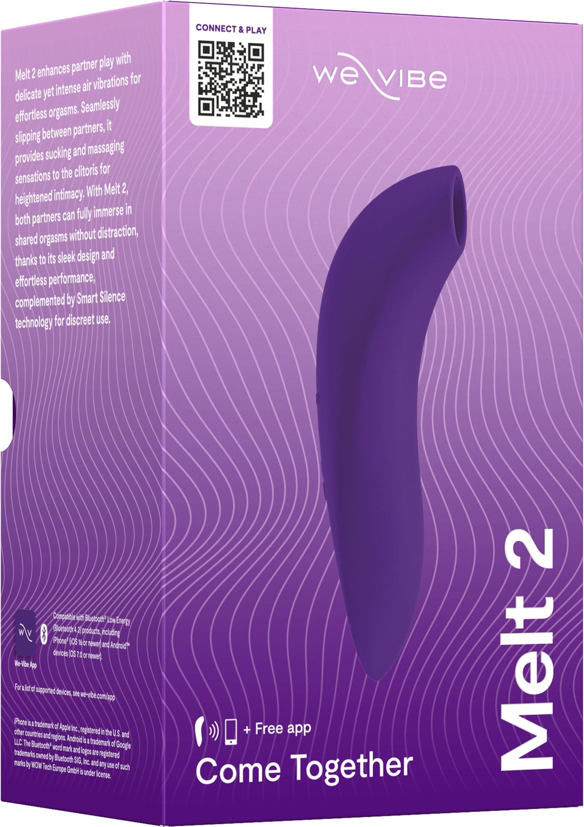 We-Vibe Melt 2 pour une intimité partagée et des sensations intenses. Téléchargez l'appli gratuite!; We-Vibe Melt 2 voor gedeelde intimiteit en intense gevoelens. Download de gratis app!; We-Vibe Melt 2 for shared intimacy and intense sensations. Download the free app!