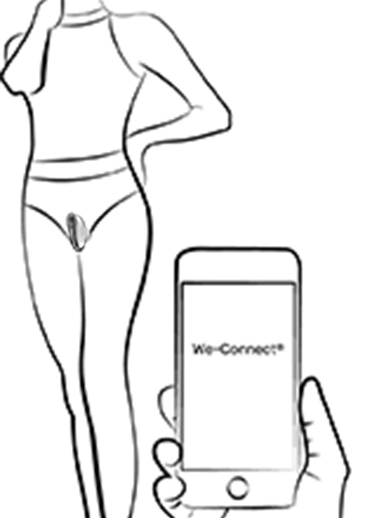 Dessin au trait d'une femme avec un téléphone We-Connect, idéal pour les adultes à la recherche de nouveautés.; Lijntekening van een vrouw met een We-Connect telefoon, ideaal voor volwassenen die op zoek zijn naar iets nieuws.; Line drawing of a woman with a We-Connect phone, ideal for adults looking for something new.