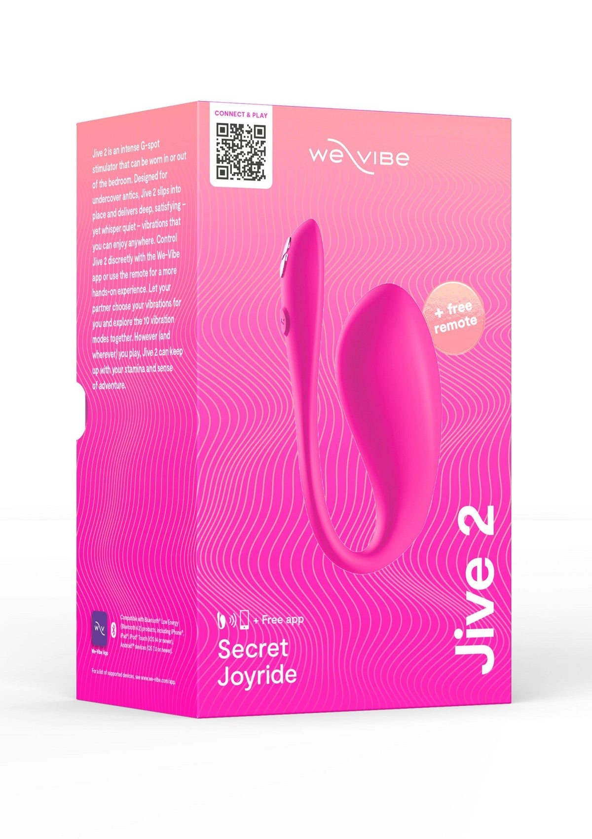 We-Vibe Jive 2, vibromasseur rose vibrant avec télécommande. Plaisir secret garanti! ; We-Vibe Jive 2, vibrerende roze vibrator met afstandsbediening. Gegarandeerd discreet plezier!; We-Vibe Jive 2, vibrating pink vibrator with remote. Discreet pleasure guaranteed!