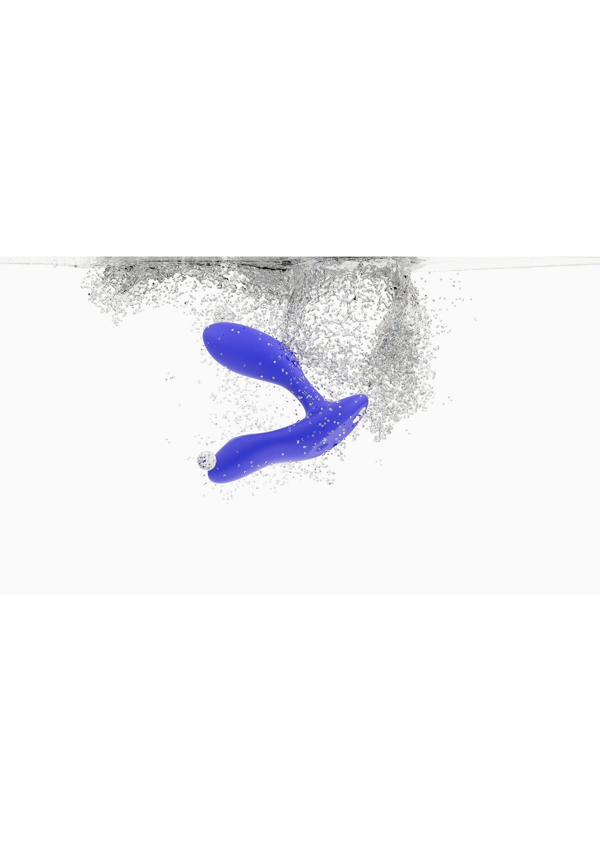 Plug anal bleu submergé dans l'eau, étanche et facile à nettoyer pour une expérience intime douce et agréable.; Blauwe anale plug ondergedompeld in water, waterdicht en makkelijk schoon te maken voor een zachte en prettige intieme ervaring.; Blue anal plug submerged in water, waterproof and easy to clean for a smooth and enjoyable intimate experience.