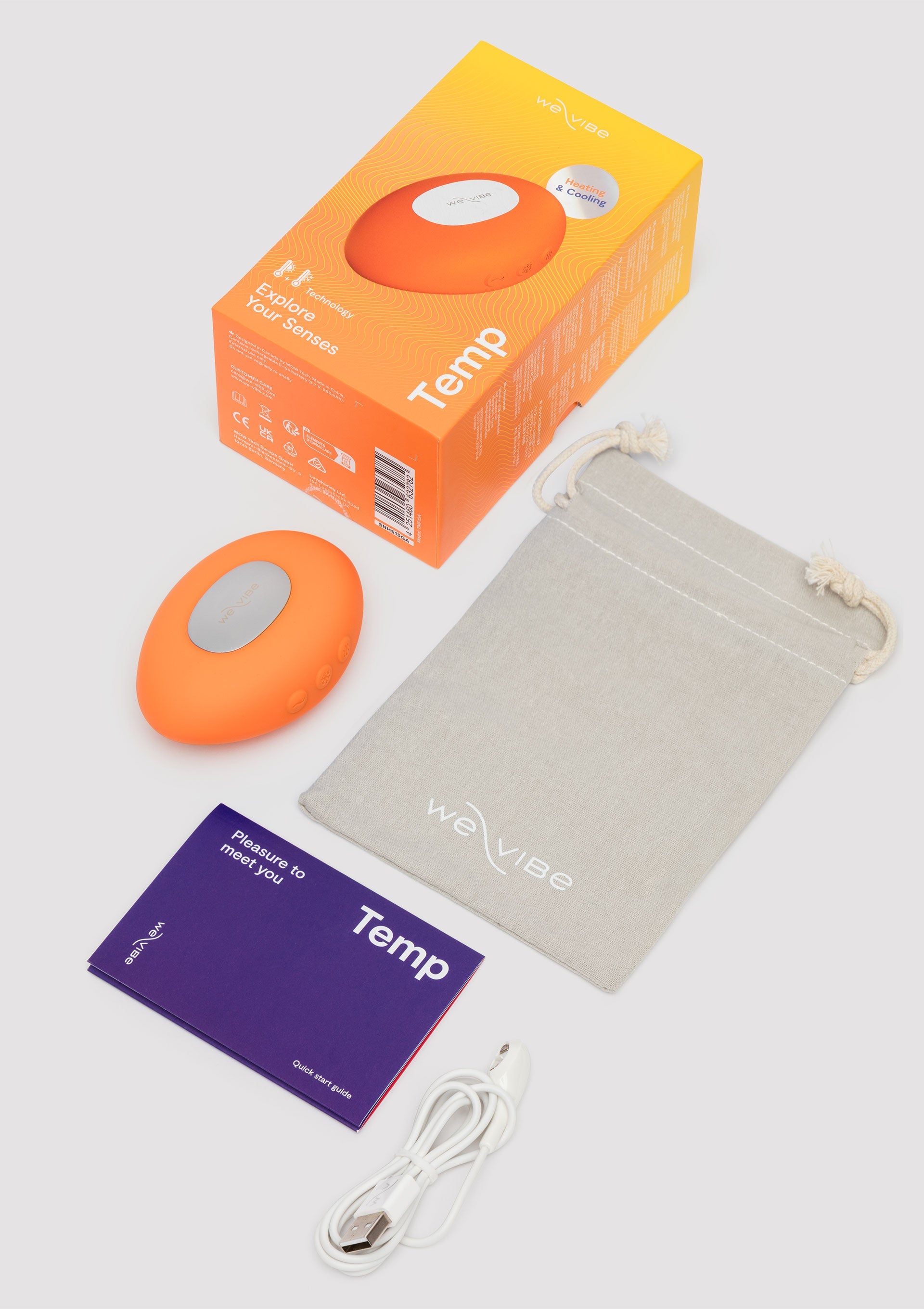 We-vibe Temp vibrant pour le plaisir. Livré avec pochette, chargeur et notice. Jouets érotiques.; We-vibe Temp vibrator voor genot. Inclusief zakje, oplader en handleiding. Erotisch speelgoed.; We-vibe Temp vibrator for pleasure. Comes with pouch, charger and manual. Erotic toys.