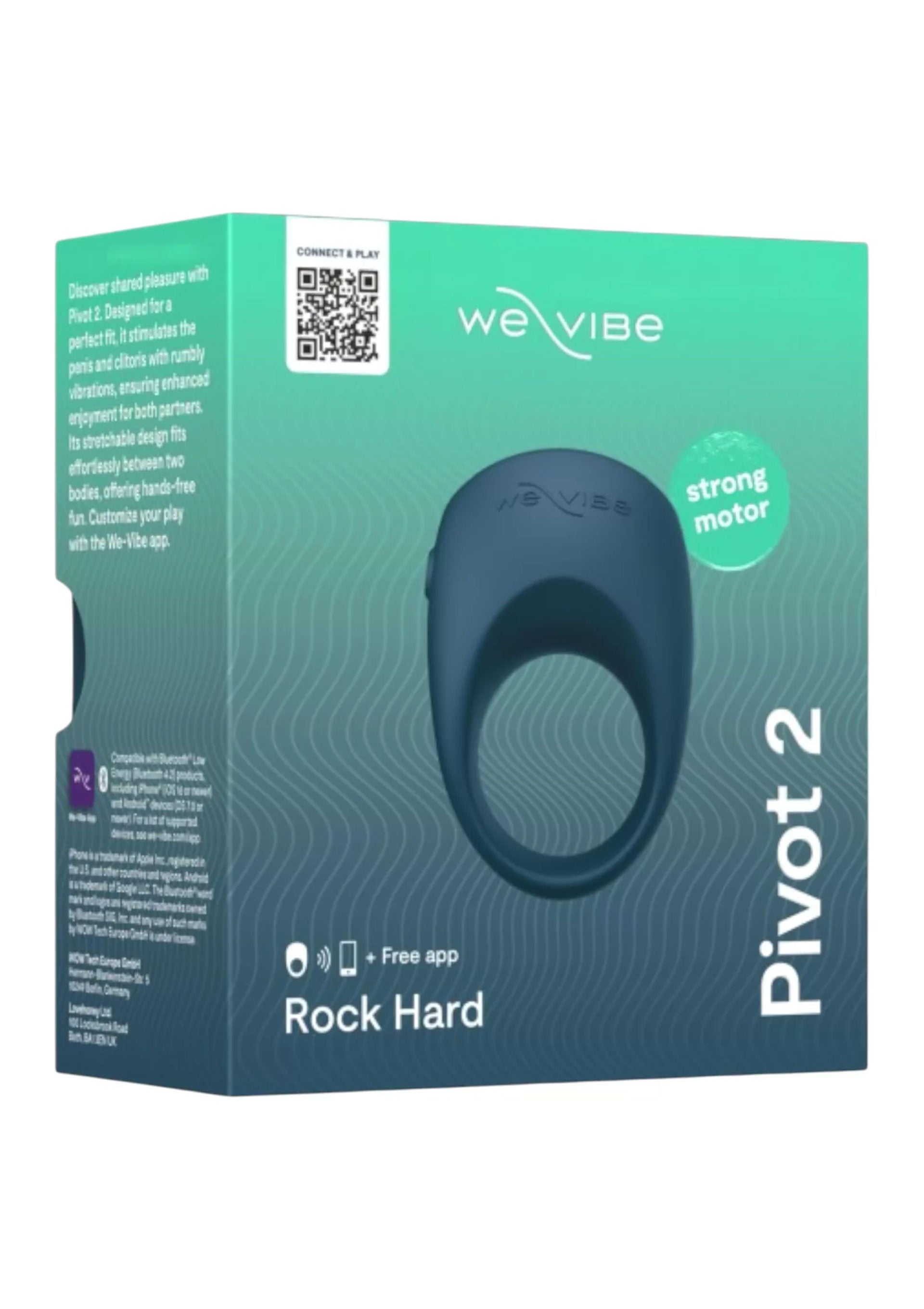 We-Vibe Pivot 2, anneau vibrant pour couples avec moteur puissant et application gratuite. Pour des sensations fortes partagées.; We-Vibe Pivot 2, vibrerende penisring voor koppels met krachtige motor en gratis app. Voor gedeeld genot en intense sensaties.; We-Vibe Pivot 2, couples' vibrating ring with strong motor & free app. Discover shared pleasure, Rock Hard edition.