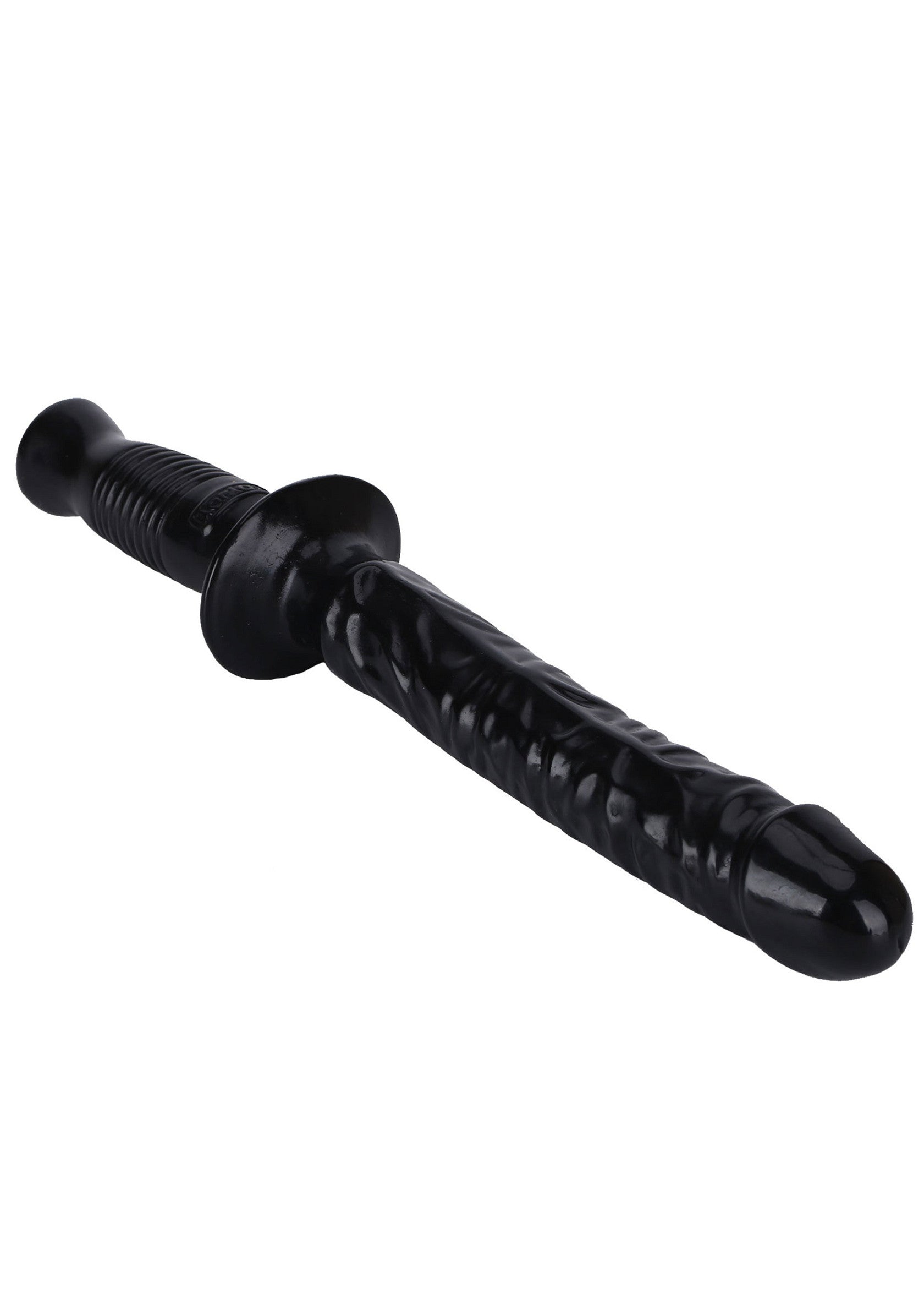 Gode noir en forme d'épée pour plus de fantaisie et de plaisir.; Zwarte dildo in de vorm van een zwaard voor extra fantasie en plezier.; Black sword-shaped dildo for added fantasy and pleasure.