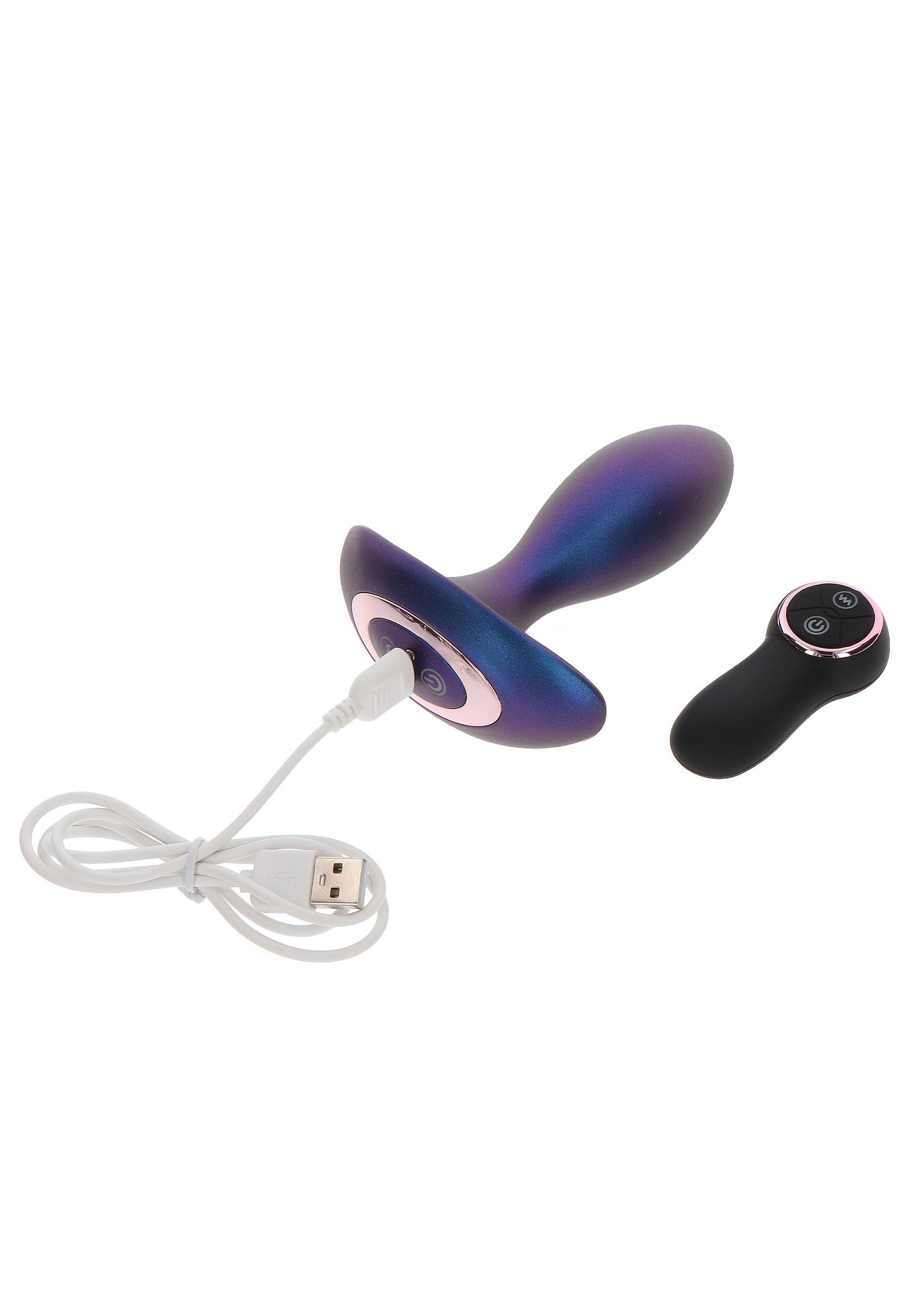 Plug anal vibrant avec télécommande et câble USB pour une expérience unique.; Vibrerende anale plug met afstandsbediening en USB-kabel voor een unieke ervaring.; Vibrating anal plug with remote control and USB cable for a unique experience.