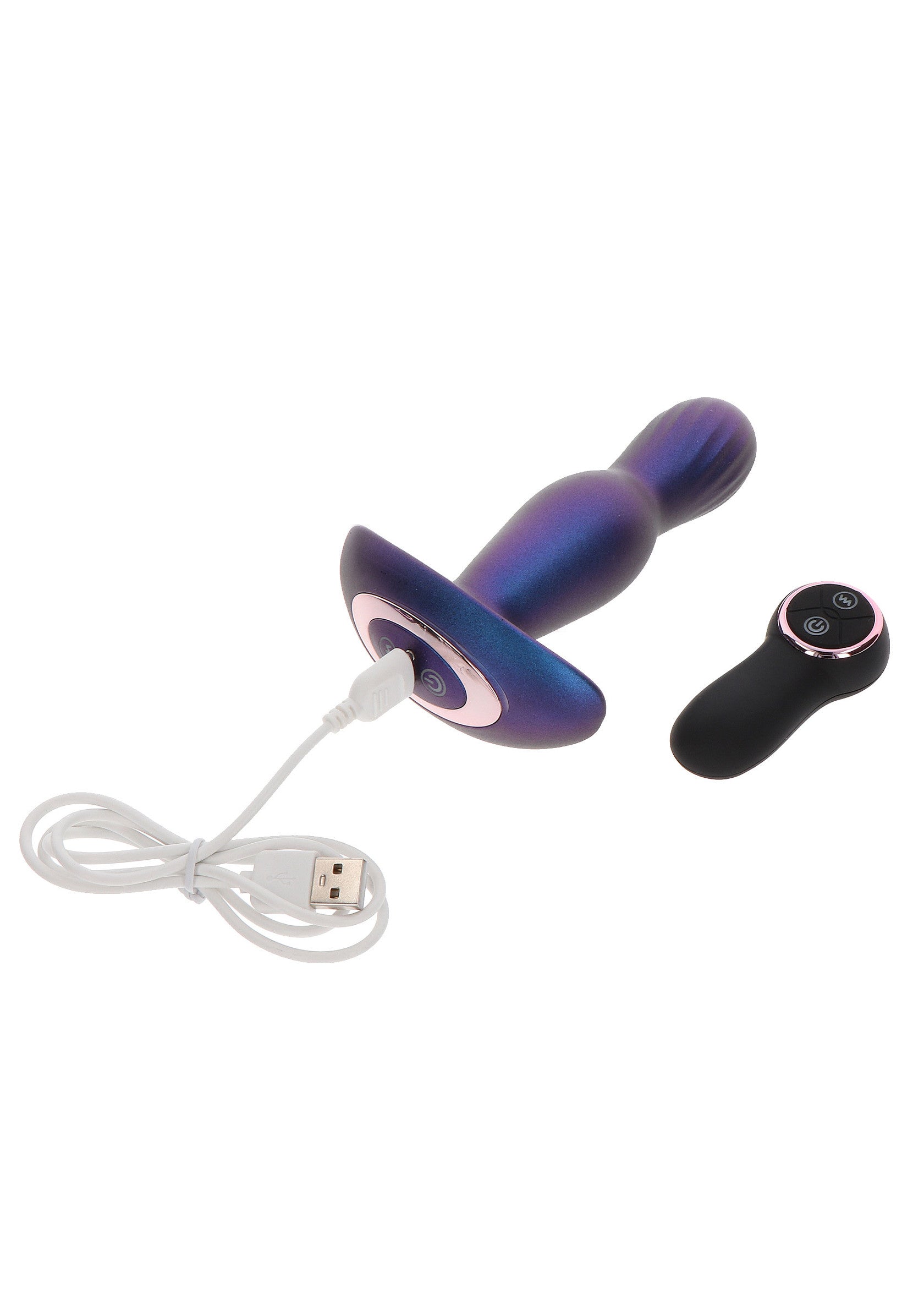 Plug anal vibrant en silicone rechargeable avec télécommande pour le plaisir intime.; Oplaadbare vibrerende siliconen anaalplug met afstandsbediening voor intiem plezier.; Rechargeable vibrating silicone butt plug with remote control for intimate pleasure.