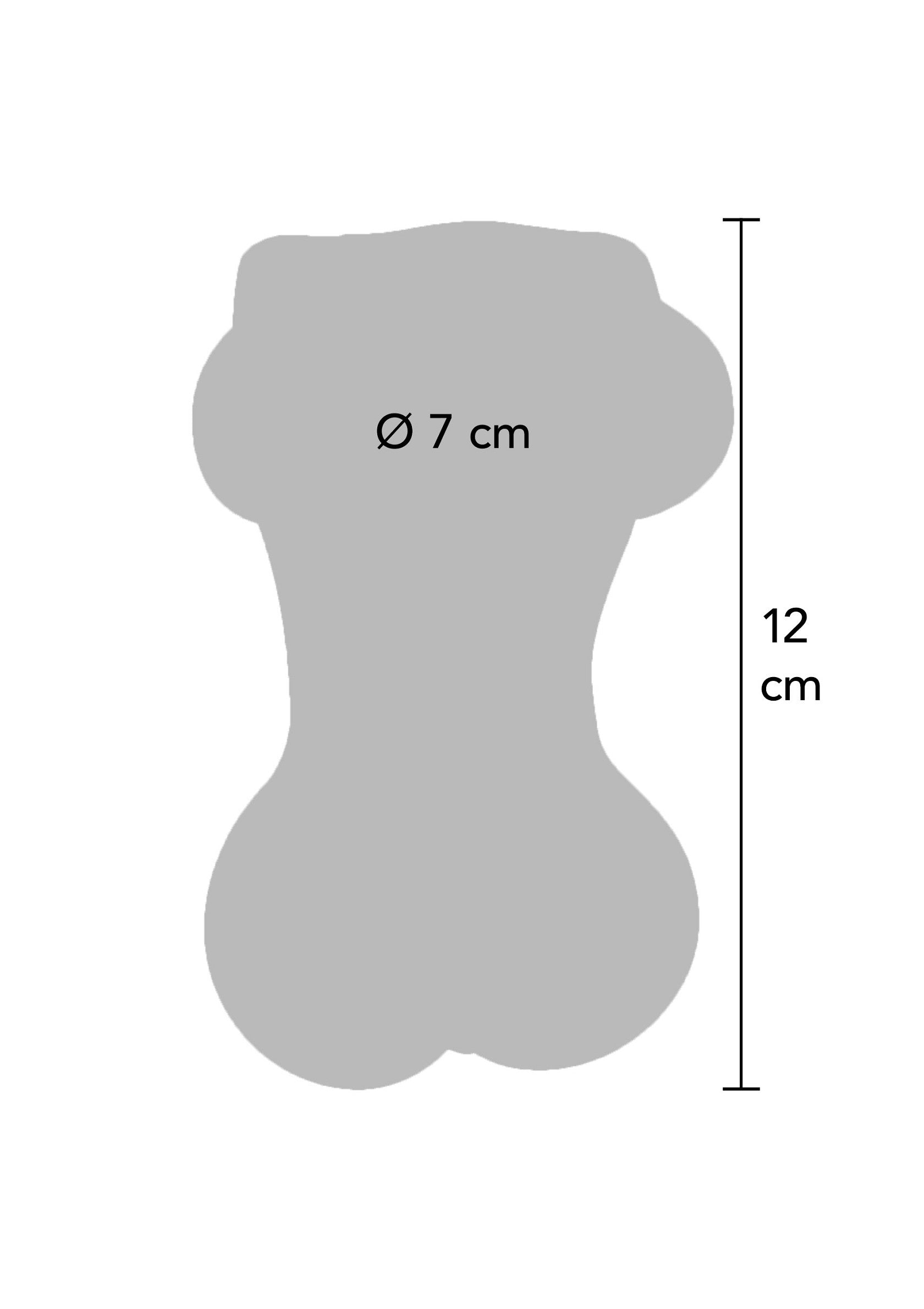 Silhouette d'un objet de 12 cm de haut et 7 cm de diamètre.; Silhouet van een object, 12 cm hoog en 7 cm diameter.; Silhouette of an object, 12 cm tall and 7 cm diameter.