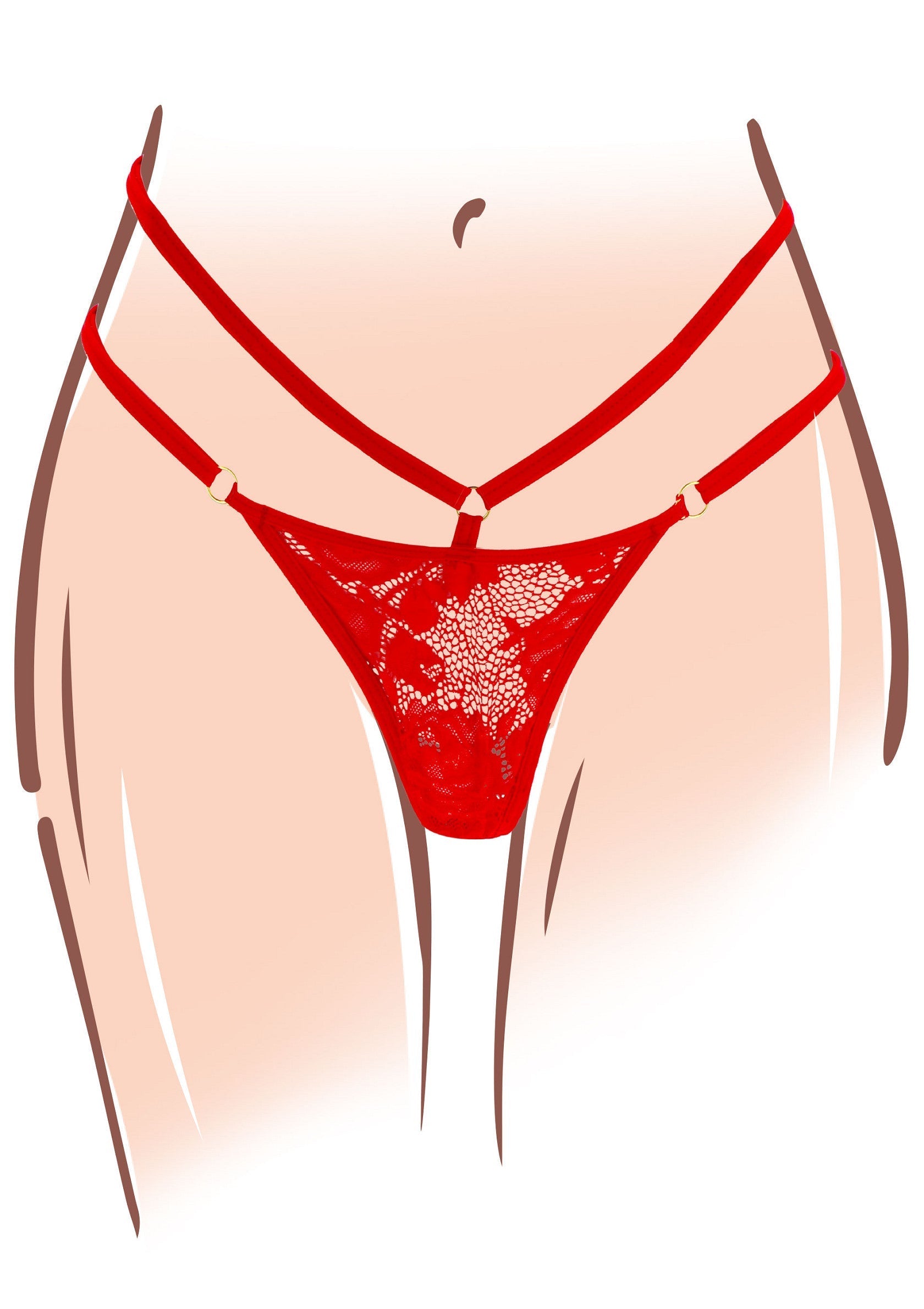 String rouge en dentelle pour femme. Lingerie féminine et sexy.; Rode string van kant voor dames. Sexy en elegante lingerie.; Red lace thong for women. Sexy and elegant lingerie.