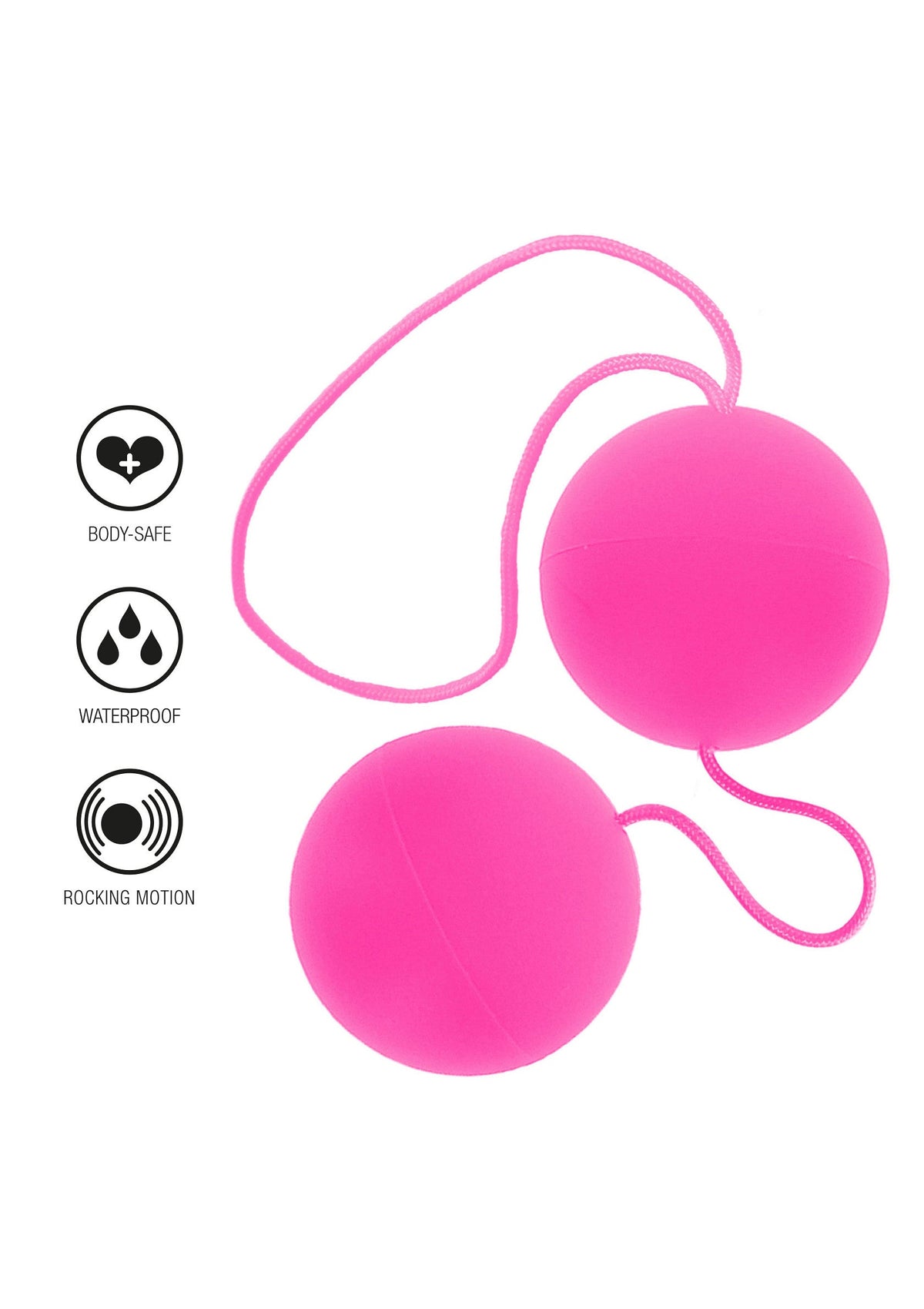 Balles de Kegel roses : sûres, étanches et à mouvement de balancement pour renforcer votre plancher pelvien avec style.; Roze Kegelballen: veilig, waterdicht en met schommelende beweging om je bekkenbodem in stijl te versterken.; Pink Kegel balls: safe, waterproof & rocking motion to strengthen your pelvic floor in style. 