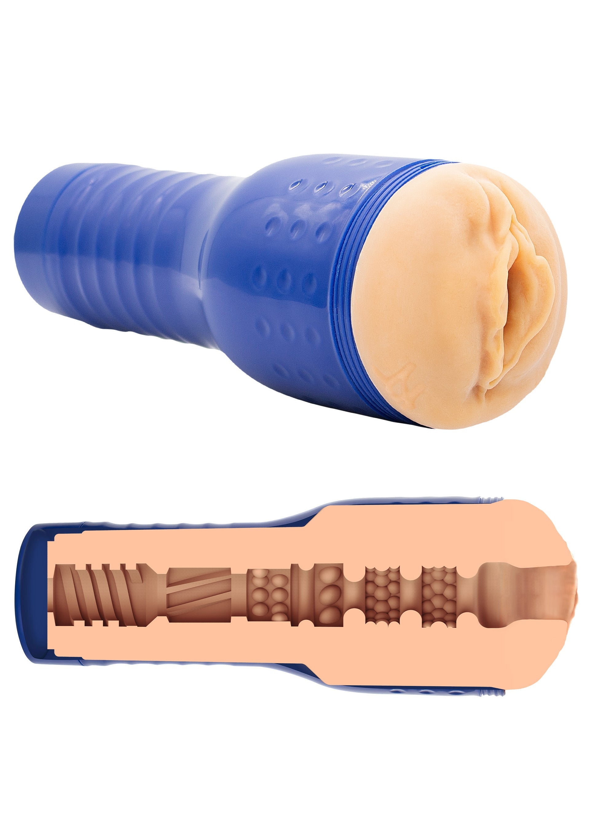 Manchon masturbatoire texturé bleu pour une expérience unique. Intérieur détaillé pour un plaisir intense.; Getextureerde masturbator sleeve blauw voor een unieke ervaring. Gedetailleerd interieur voor intens genot.; Textured masturbator sleeve in blue for a unique experience. Detailed interior for intense pleasure.