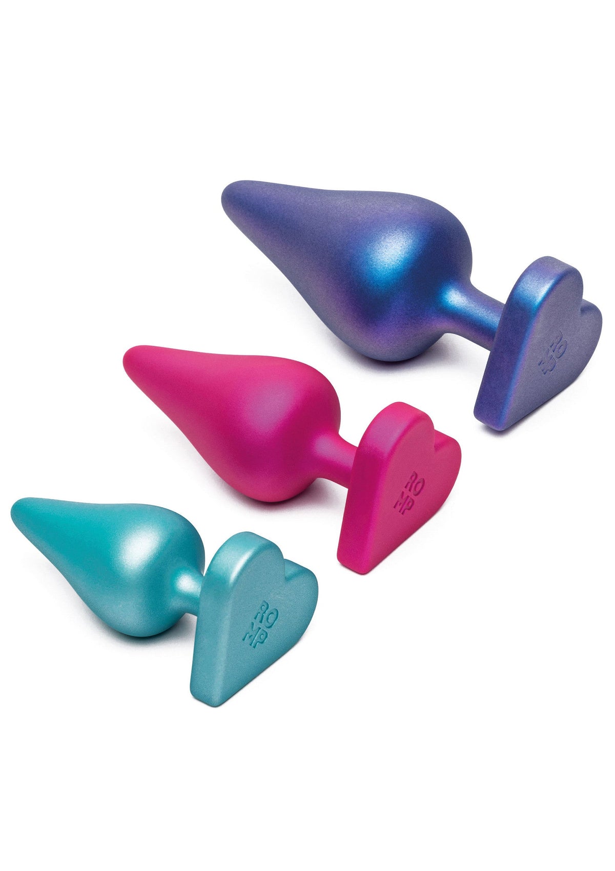 Ensemble de plugs anaux en forme de cœur. Différentes couleurs disponibles.; Set anale plugs in hartvorm. Verschillende kleuren beschikbaar.; Set of heart-shaped butt plugs. Different colors available.
