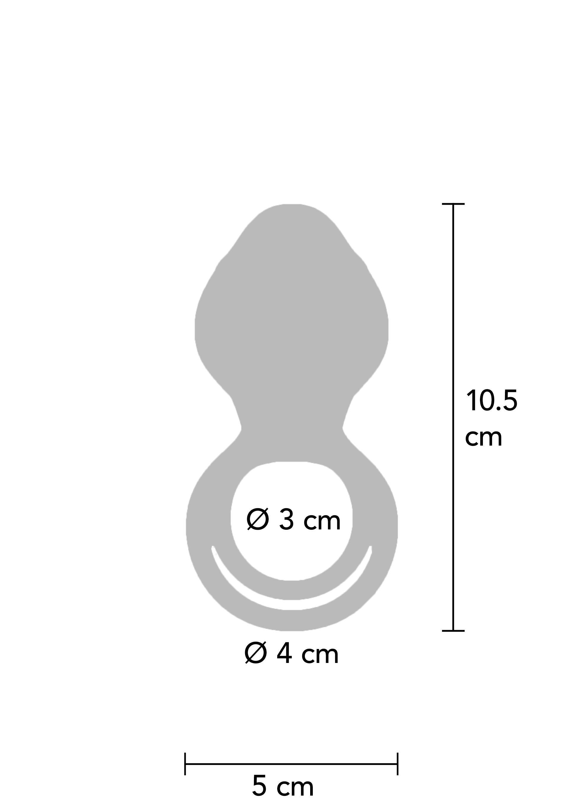 Image avec les dimensions d'un produit : 10.5cm de hauteur, 5cm de largeur, trou de 3cm et cercle extérieur de 4cm.; Afbeelding met de afmetingen van een product: 10,5cm hoog, 5cm breed, gat van 3cm en een buitenste cirkel van 4cm.; Image showing product dimensions: 10.5cm height, 5cm width, 3cm hole and 4cm outer circle.