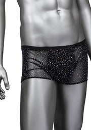 Boxer noir transparent orné de strass brillants pour homme. Sexy et élégant. ; Zwarte, transparante boxer bezaaid met strass steentjes voor heren. Sexy en stijlvol.; Men's black sheer boxer shorts with sparkling rhinestones. Sexy and stylish.