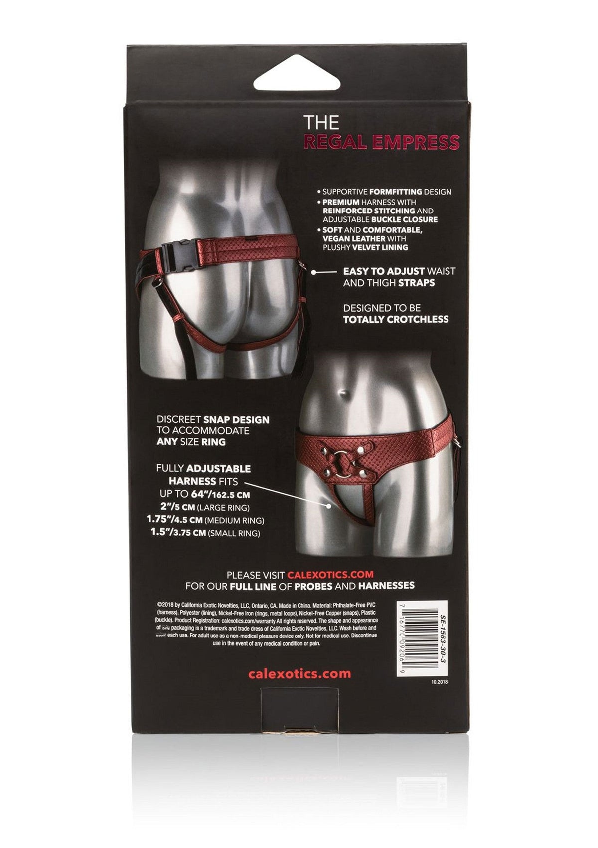 Harnais 'The Regal Empress' CalExotics, ajustable, en cuir végan. Confort et soutien pour une expérience unique.; CalExotics 'The Regal Empress' harnas, verstelbaar, vegan leer. Comfort en steun voor een unieke ervaring.; CalExotics 'The Regal Empress' harness, adjustable, vegan leather. Comfort and support for a unique experience.