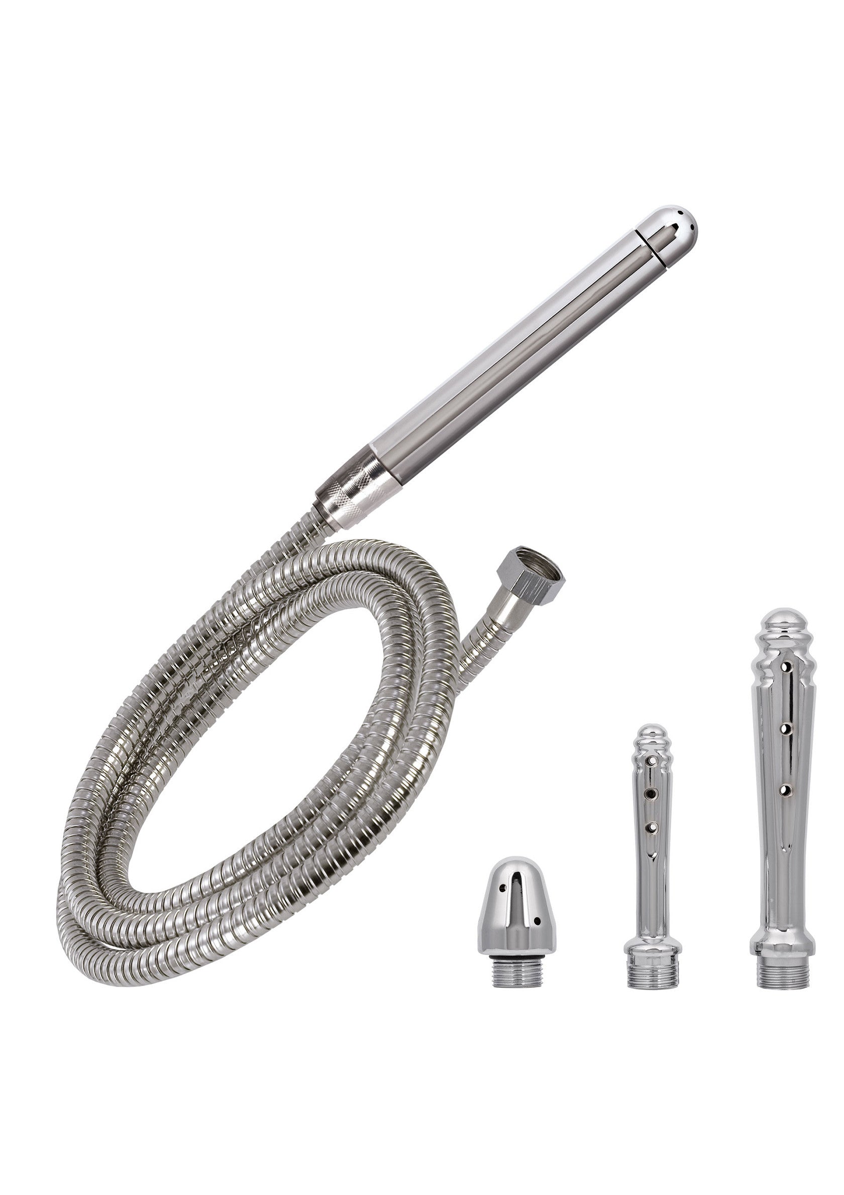 Ensemble de douche vaginale avec embouts interchangeables pour une hygiène intime optimale.; Doucheset voor vaginale reiniging met verwisselbare tips voor optimale intieme hygiëne.; Enema douche kit with interchangeable nozzles for optimal personal hygiene.