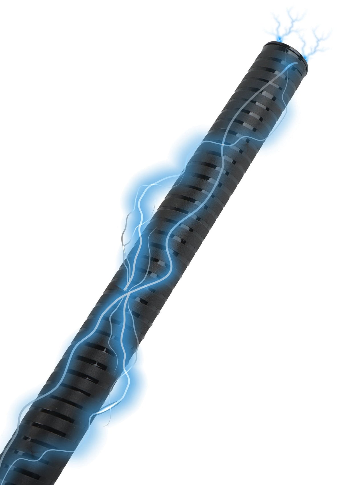 Bâton noir futuriste avec des éclairs bleus, parfait pour les accessoires cosplay et de fête. Illuminez votre style!; Futuristische zwarte stok met blauwe bliksemschichten, perfect voor cosplay en feestaccessoires. Verlicht je stijl!; Futuristic black rod with blue lightning bolts, perfect for cosplay and party props. Light up your style!