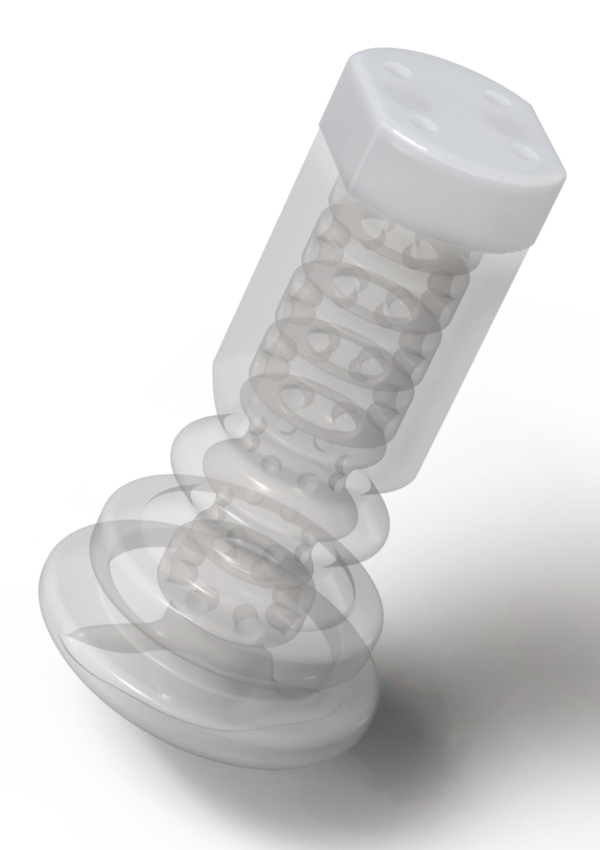 Distributeur transparent avec ressort et base ronde. Idéal pour le dosage précis de produits.; Transparante doseerder met veer en ronde basis. Ideaal voor nauwkeurige dosering van producten.; Clear dispenser with spring and round base. Ideal for precise product dispensing.