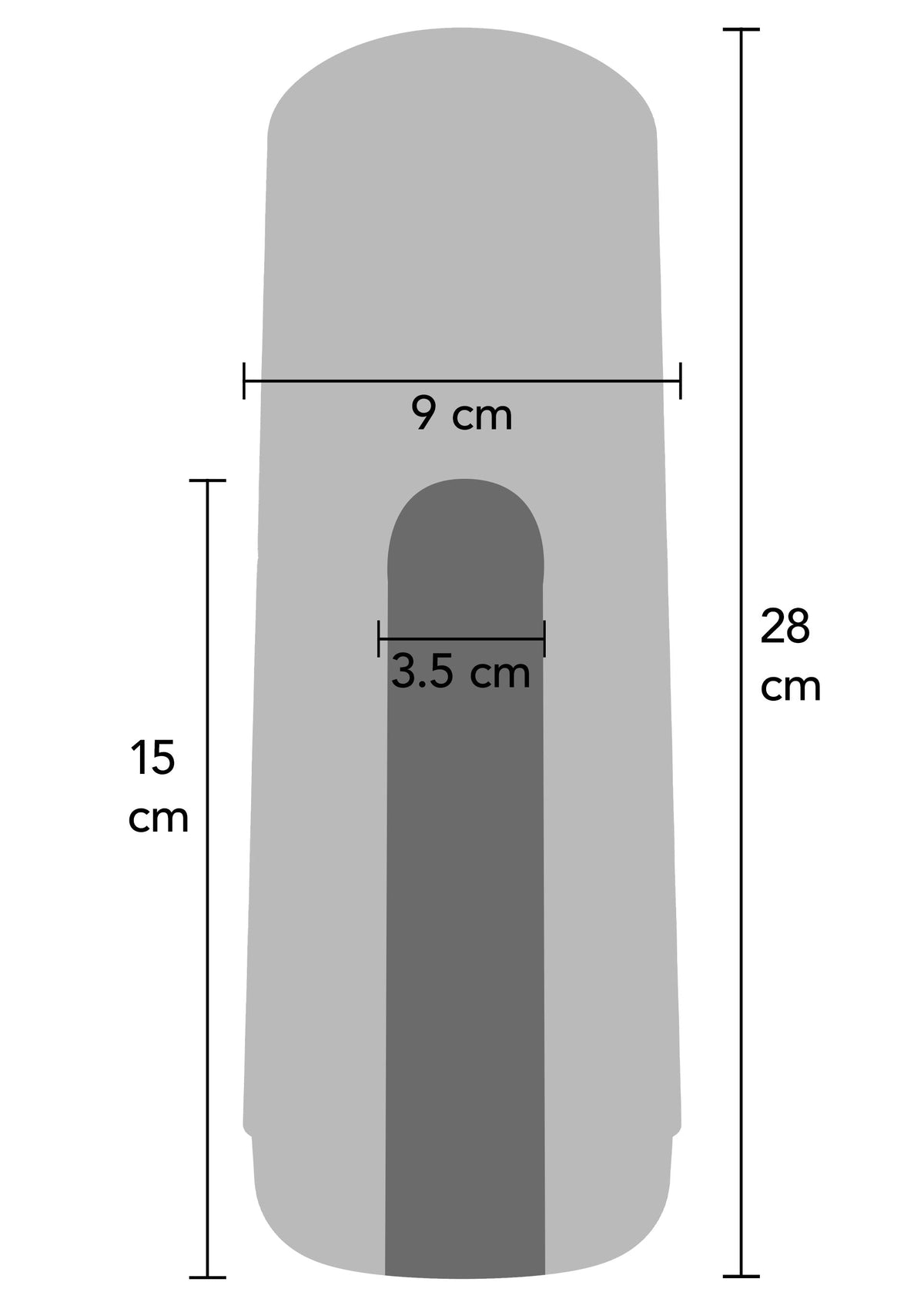 Schéma dimensionnel : Hauteur 28cm, Largeur 9cm. Idéal pour vérifier si le produit correspond à votre espace.; Dimensionale schema: Hoogte 28cm, Breedte 9cm. Ideaal om te controleren of het product in uw ruimte past.; Dimensional diagram: Height 28cm, Width 9cm. Ideal to check if the product fits your space.