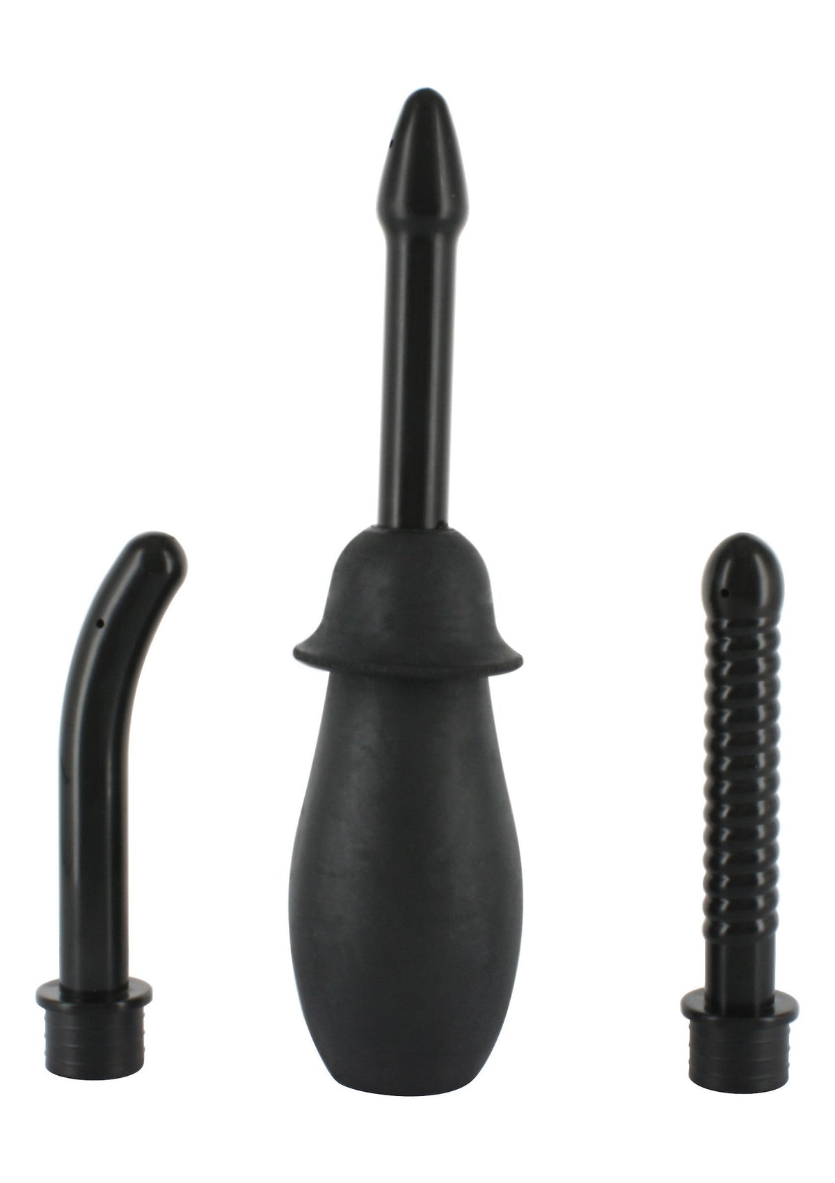Kit de nettoyage intime noir avec différents embouts pour une hygiène optimale.; Zwarte intieme reinigingsset met verschillende tips voor optimale hygiëne.; Black intimate cleansing kit with different attachments for optimal hygiene.