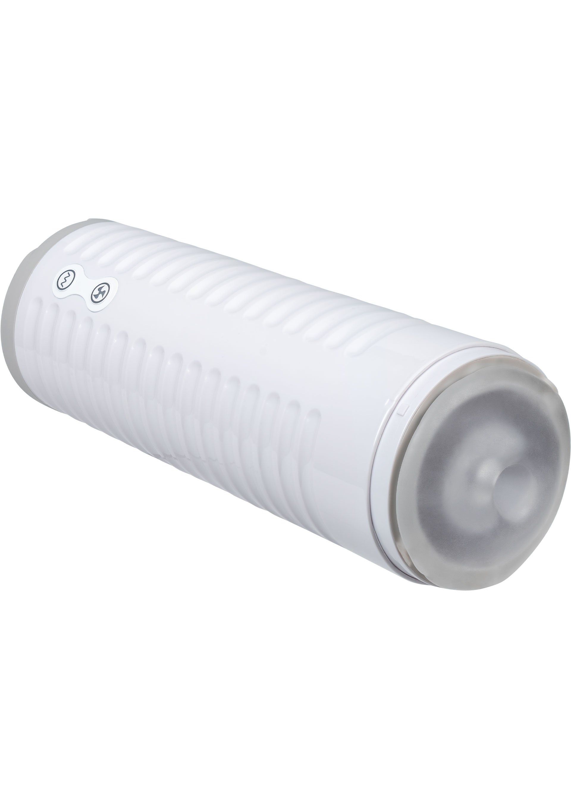 Manchon de plaisir blanc texturé pour une expérience intense.; Getextureerde witte genotskoker voor een intense ervaring.; Textured white pleasure sleeve for an intense experience.