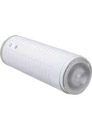 Manchon de plaisir blanc texturé pour une expérience intense.; Getextureerde witte genotskoker voor een intense ervaring.; Textured white pleasure sleeve for an intense experience.