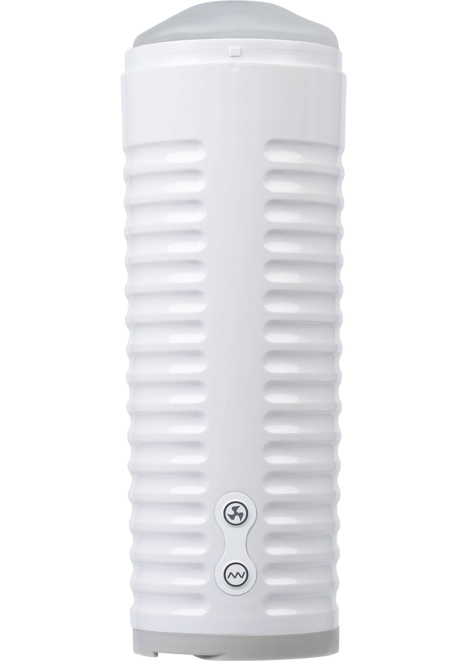 Manchon de plaisir texturé blanc avec options de stimulation pour une expérience intense.; Witte, getextureerde masturbator met stimulatie-opties voor een intense ervaring.; White textured stroker with stimulation options for an intense experience.