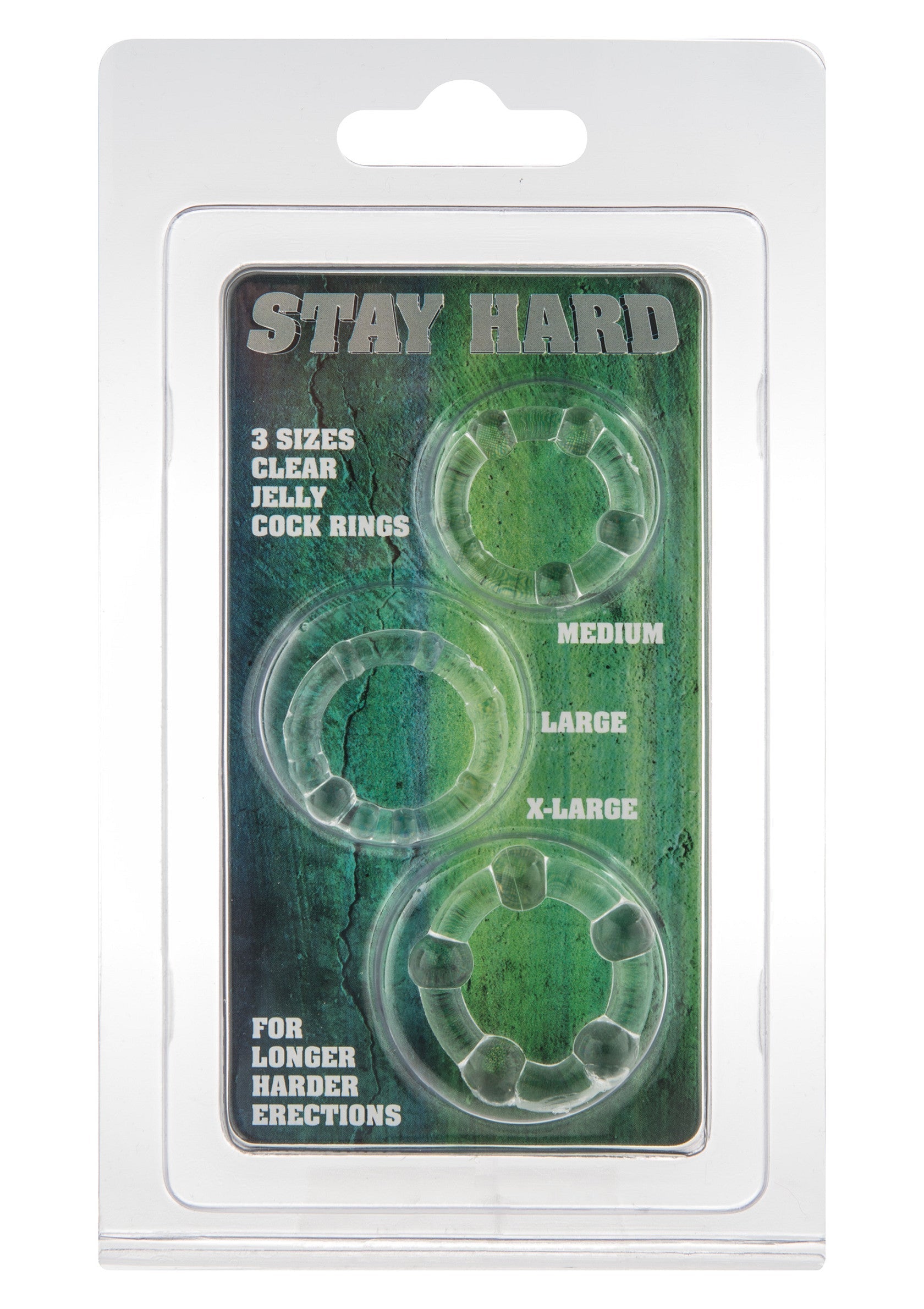 Anneaux péniens Stay Hard pour des érections plus longues et plus dures. Ensemble de 3 tailles.; Stay Hard penisringen voor langere, hardere erecties. Set van 3 maten.; Stay Hard penis rings for longer, harder erections. 3 sizes set.