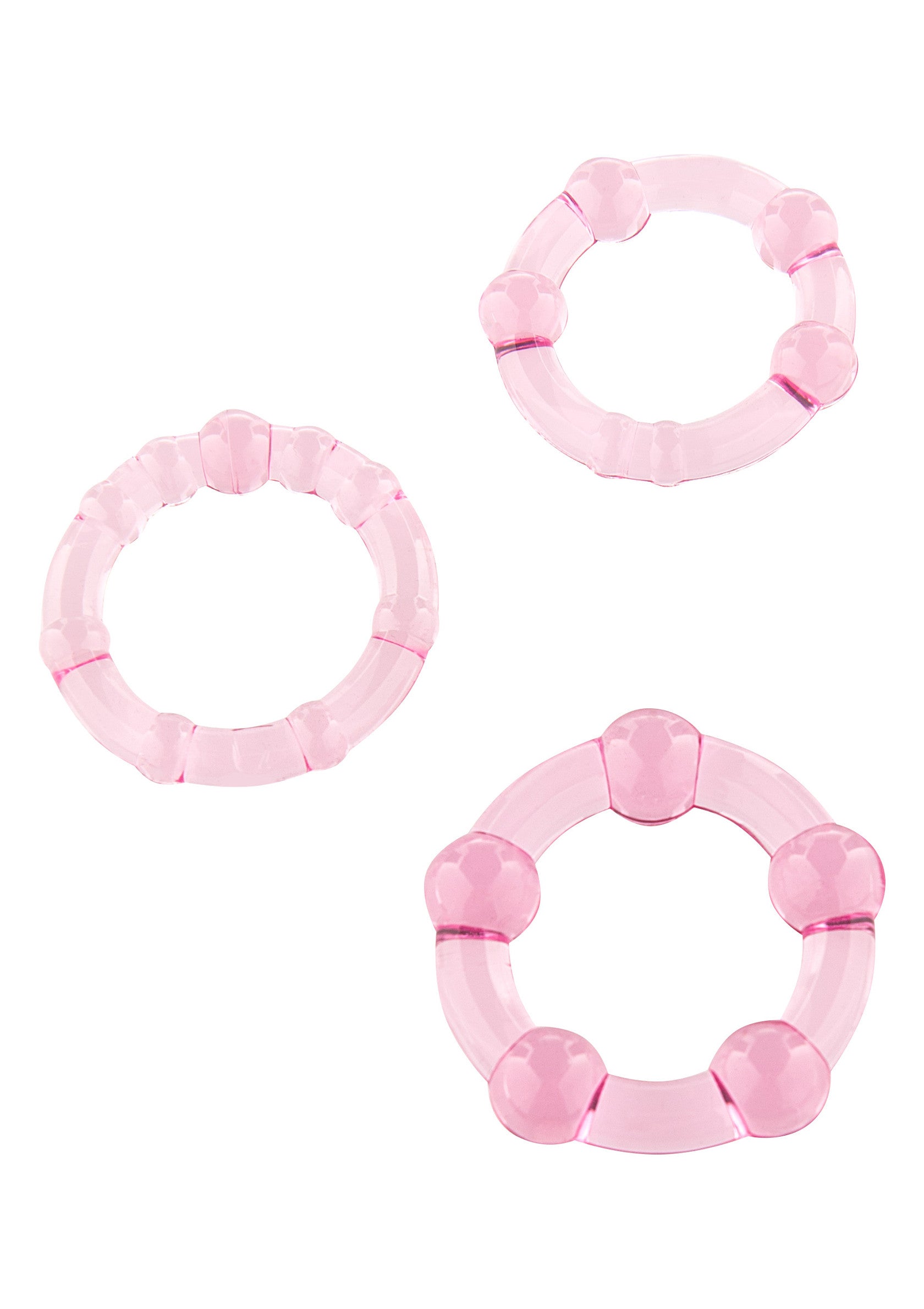 Anneaux péniens roses pour plaisir accru et érection plus dure. Lot de 3 tailles différentes.; Roze penisringen voor meer plezier en een hardere erectie. Set van 3 verschillende maten.; Pink cock rings for enhanced pleasure and a harder erection. Set of 3 different sizes.