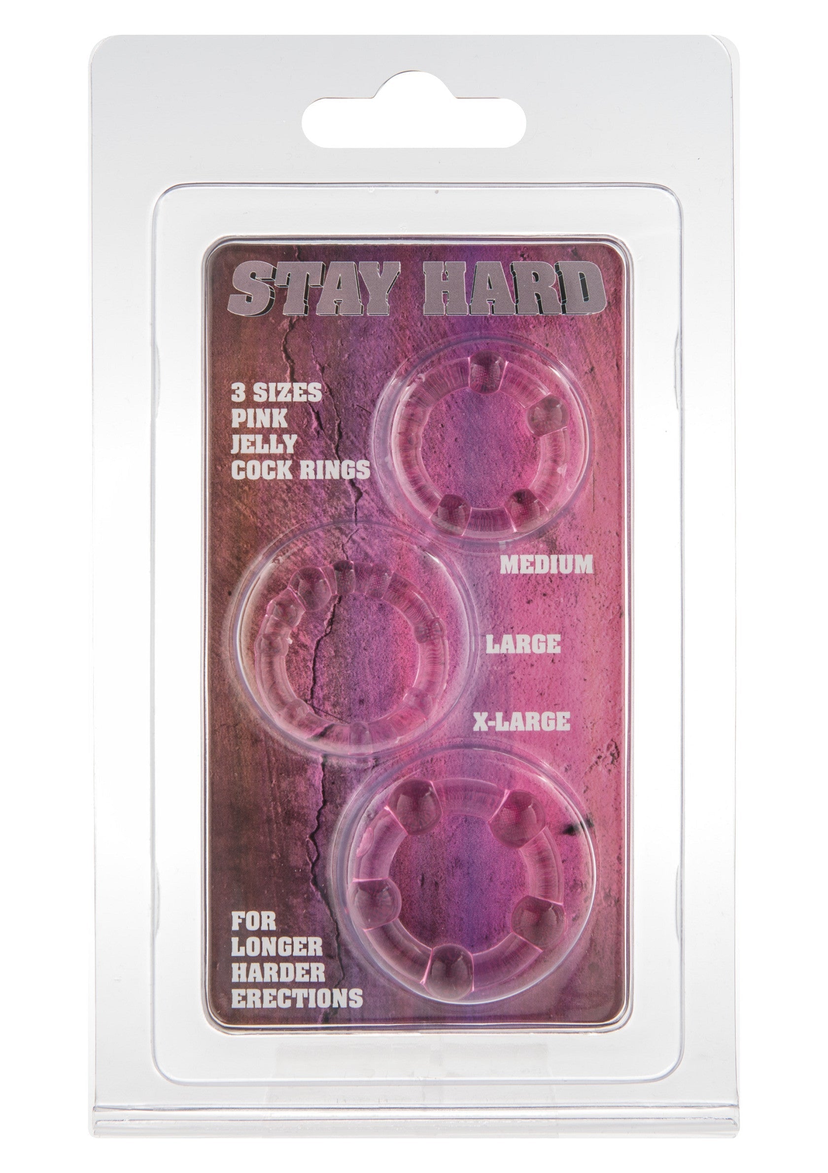 Anneaux péniens Stay Hard rose en gelée. Trois tailles pour une érection plus longue et plus dure.; Stay Hard penisringen roze jelly. Drie maten voor een langere, hardere erectie.; Stay Hard pink jelly cock rings. Three sizes for a longer, harder erection.