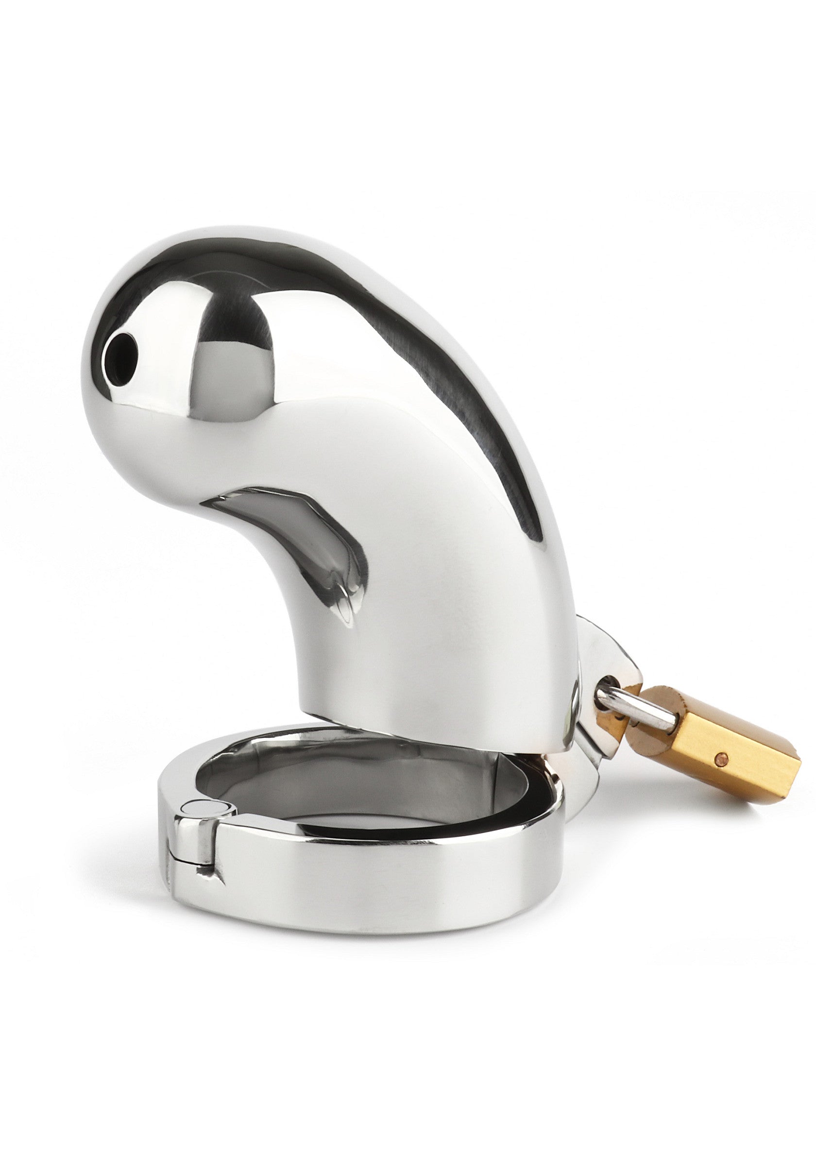 Cage de chasteté en acier inoxydable avec cadenas. Accessoire BDSM pour homme.; Roestvrijstalen kuisheidskooi met slot. BDSM-accessoire voor mannen.; Stainless steel chastity cage with lock. BDSM accessory for men.
