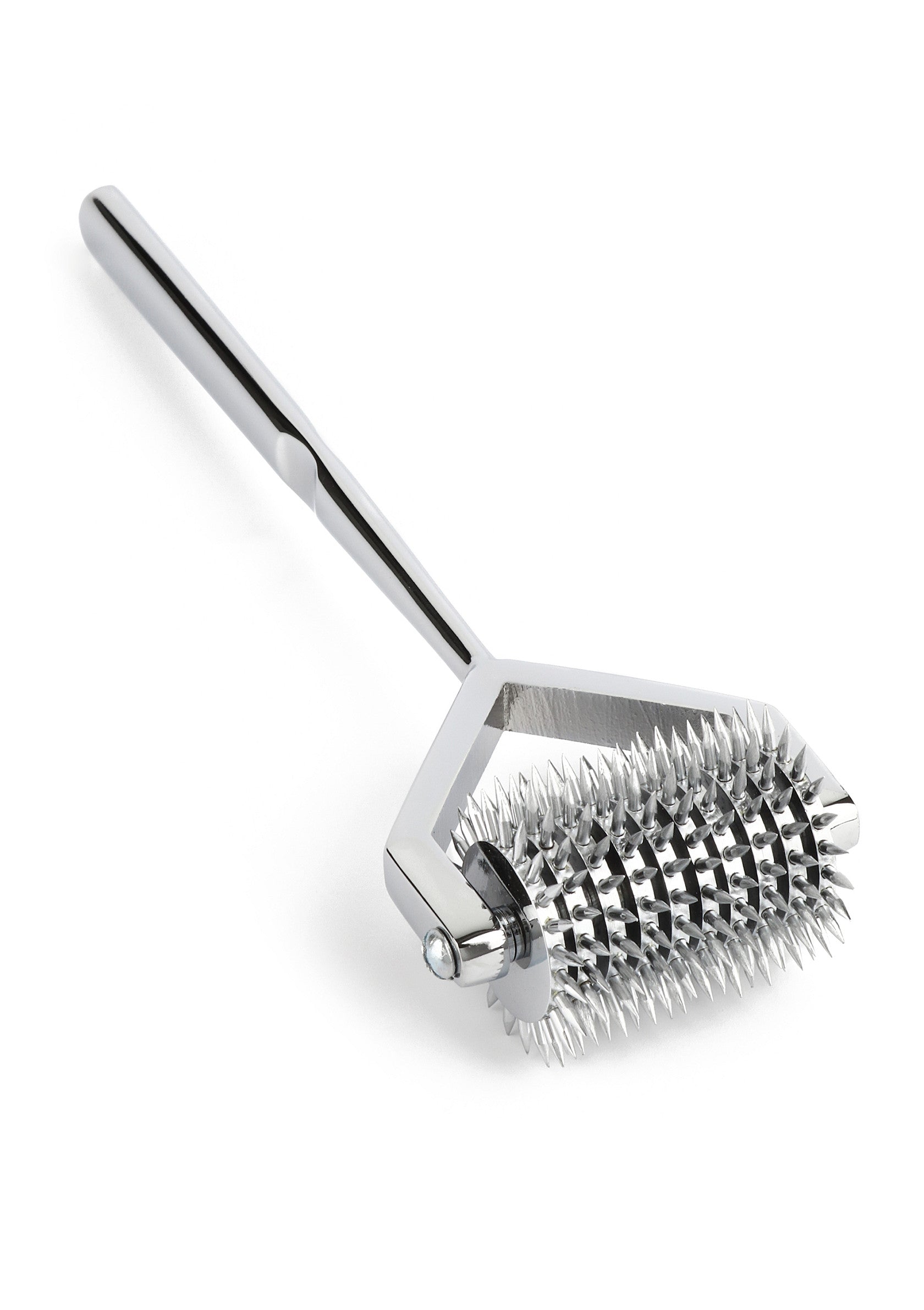 Roue à épingles en métal chromé pour une stimulation intense. Découvrez nos accessoires érotiques pour pimenter votre vie sexuelle.; Chromen speldenrad voor intense stimulatie. Ontdek onze erotische accessoires om je seksleven op te fleuren.; Chrome pinwheel for intense stimulation. Explore our erotic accessories to spice up your sex life.