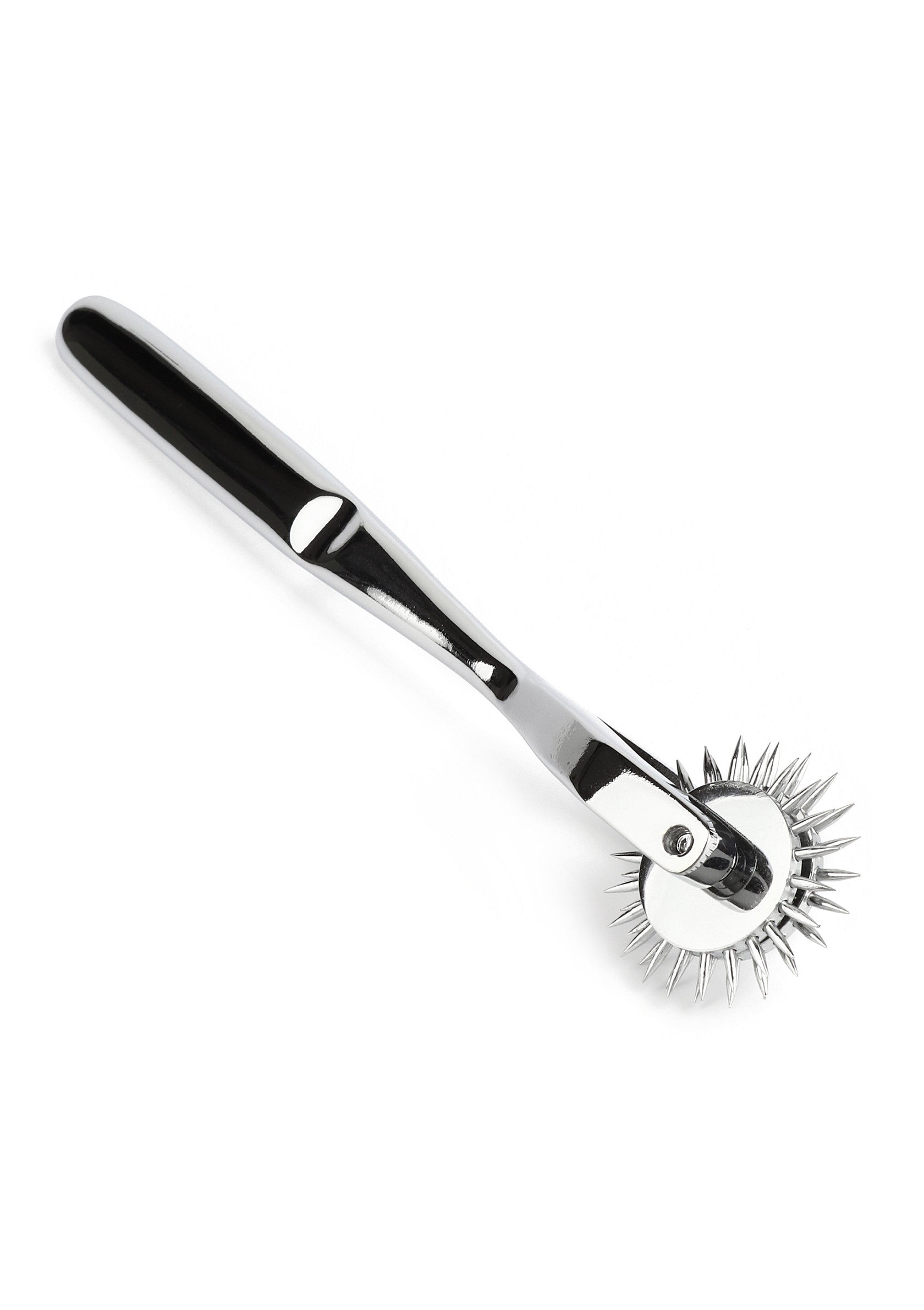 Roue à épingles en métal pour le plaisir et l'exploration sensuelle. Stimulateur de peau en acier inoxydable.; Metalen prikkelwiel voor plezier en sensuele verkenning. Roestvrijstalen huidstimulator.; Metal pinwheel for pleasure and sensual exploration. Stainless steel skin stimulator.