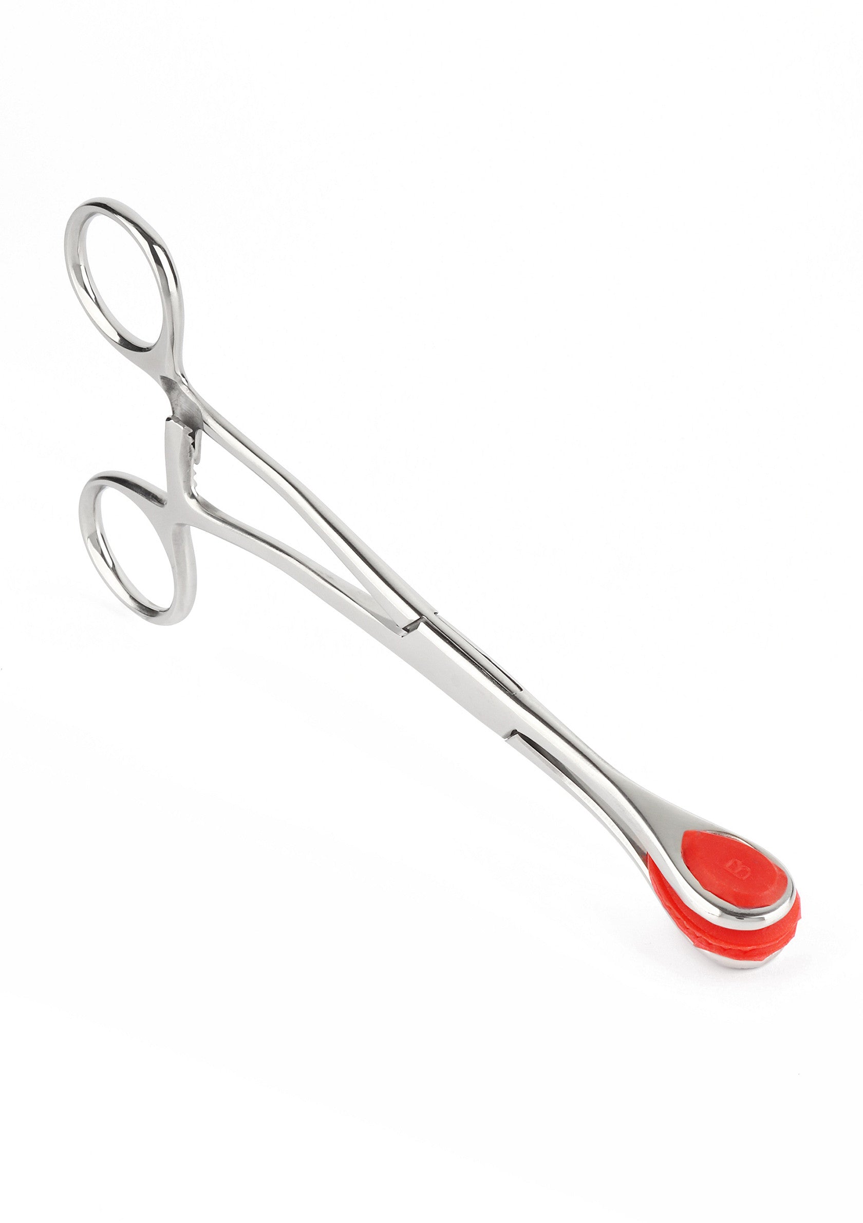 Pince à biopsie médicale en acier inoxydable avec embout rouge, idéale pour les professionnels de la santé.; Roestvrijstalen medische biopsietang met rode punt, ideaal voor gezondheidsprofessionals.; Stainless steel medical biopsy forceps with red tip, ideal for healthcare professionals.
