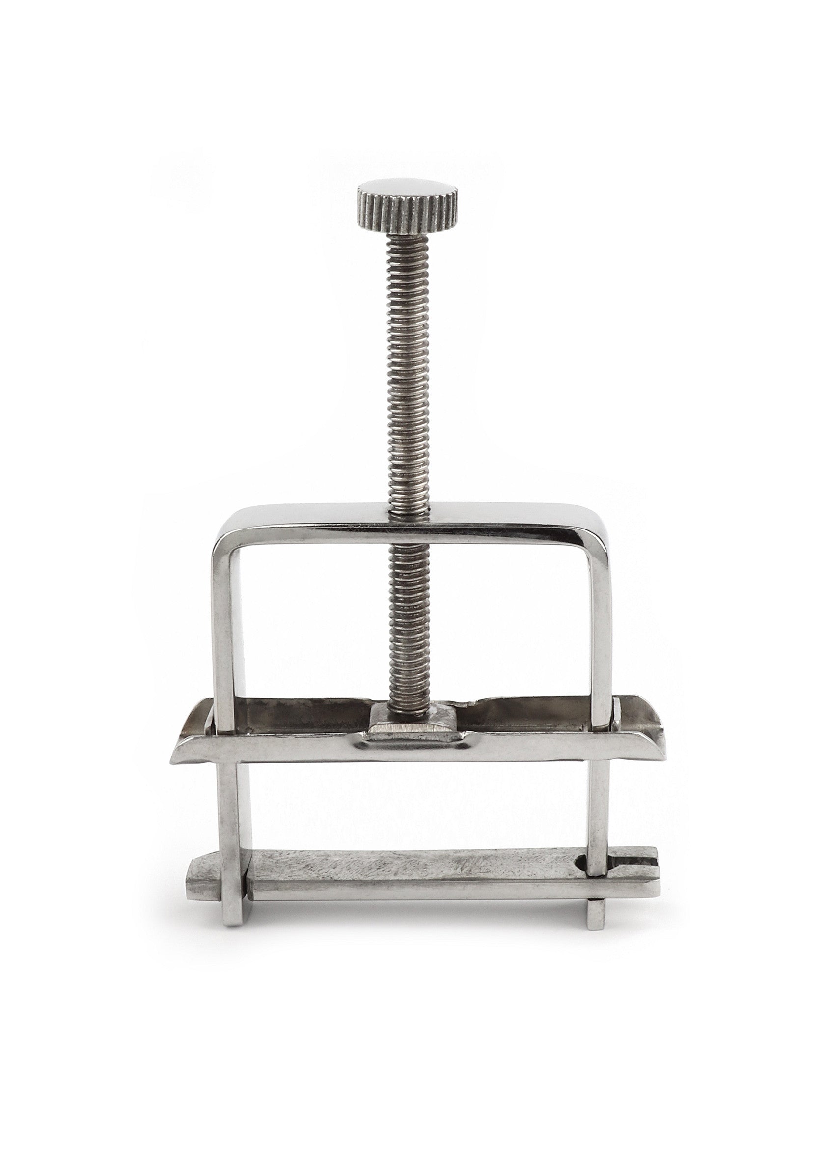 Pince en acier inoxydable avec vis réglable. Accessoire pour jeux coquins.; Roestvrijstalen klem met verstelbare schroef. Accessoire voor ondeugende spelletjes.; Stainless steel clamp with adjustable screw. Accessory for kinky games.