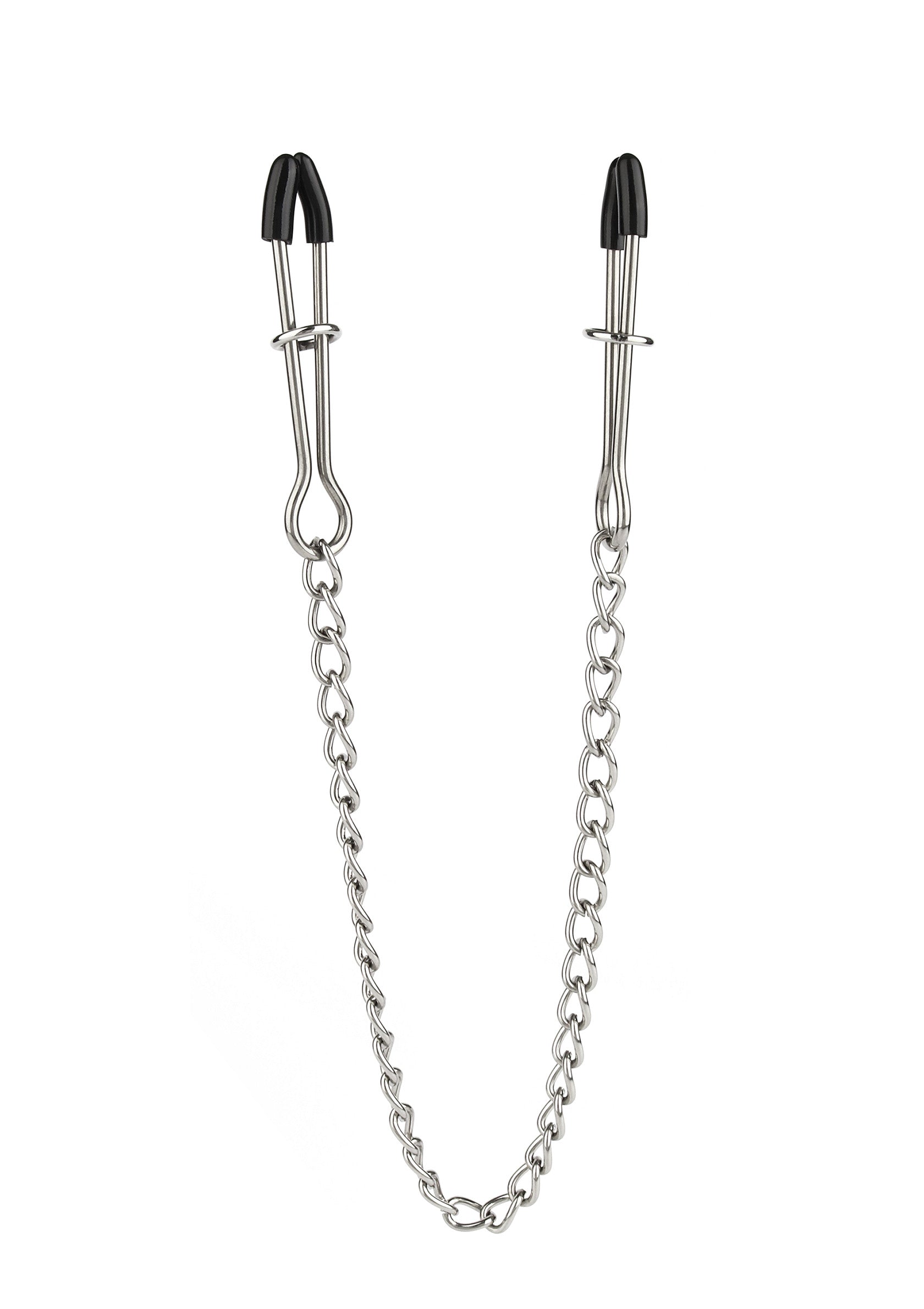 Pinces à tétons métalliques avec chaîne. Accessoire sensuel pour pimenter votre vie amoureuse. Essayez dès aujourd'hui !; Metalen tepelklemmen met ketting. Sensueel accessoire om je liefdesleven mee op te fleuren. Probeer het vandaag nog!; Metal nipple clamps with chain. Sensual accessory to spice up your love life. Try it today!