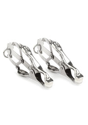 Pinces à tétons en métal réglables pour une stimulation intense.; Verstelbare metalen tepelklemmen voor intense stimulatie.; Adjustable metal nipple clamps for intense stimulation.