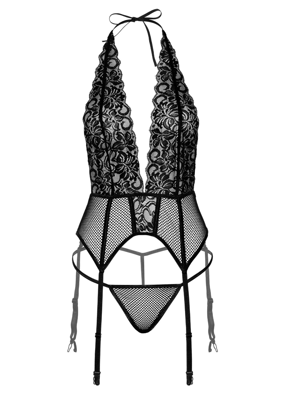 Nuisette noire en dentelle avec jarretelles. Lingerie sexy et féminine.; Zwarte kanten babydoll met jarretels. Sexy en vrouwelijk lingerie.; Black lace babydoll with garter straps. Sexy and feminine lingerie.