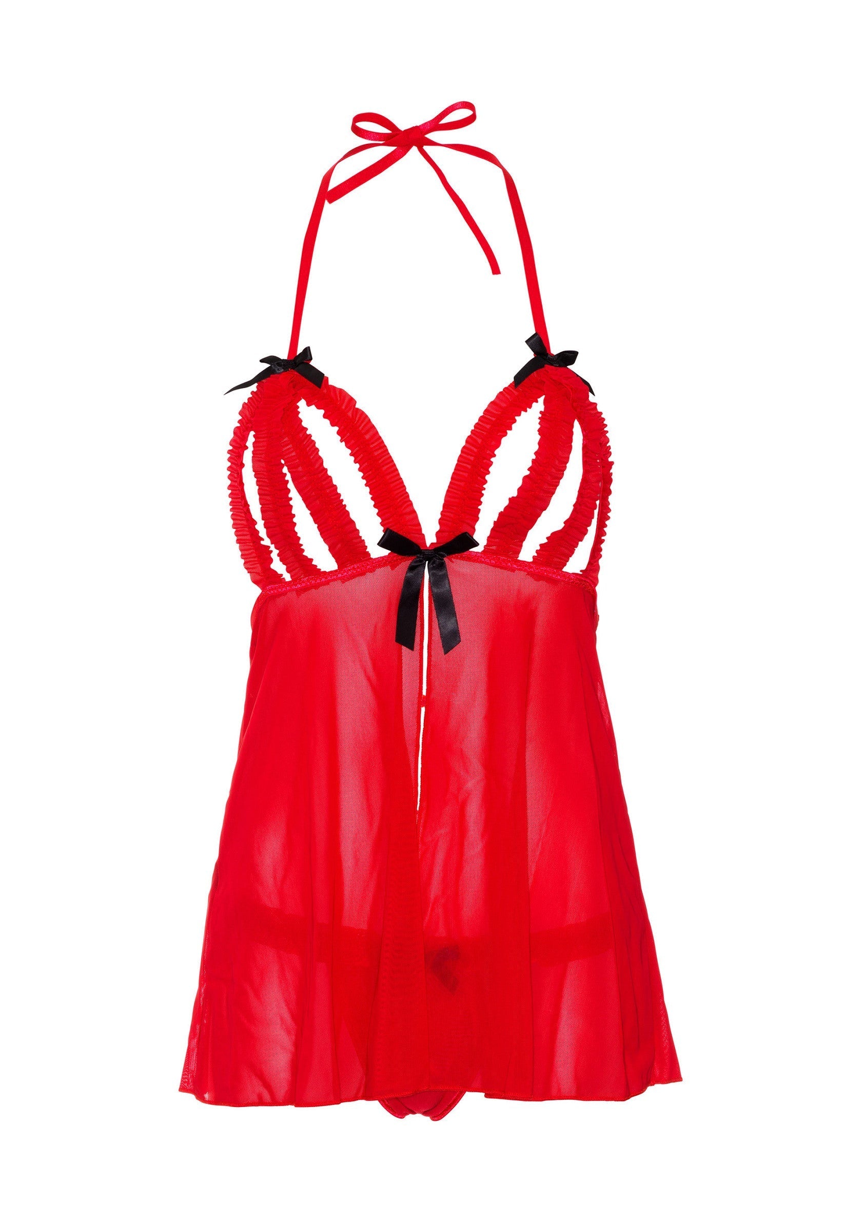 Nuisette rouge sexy avec détails en dentelle noire. Lingerie séduisante pour une nuit spéciale.; Sexy rode babydoll met zwarte kanten details. Verleidelijke lingerie voor een speciale nacht.; Sexy red babydoll with black lace details. Seductive lingerie for a special night.