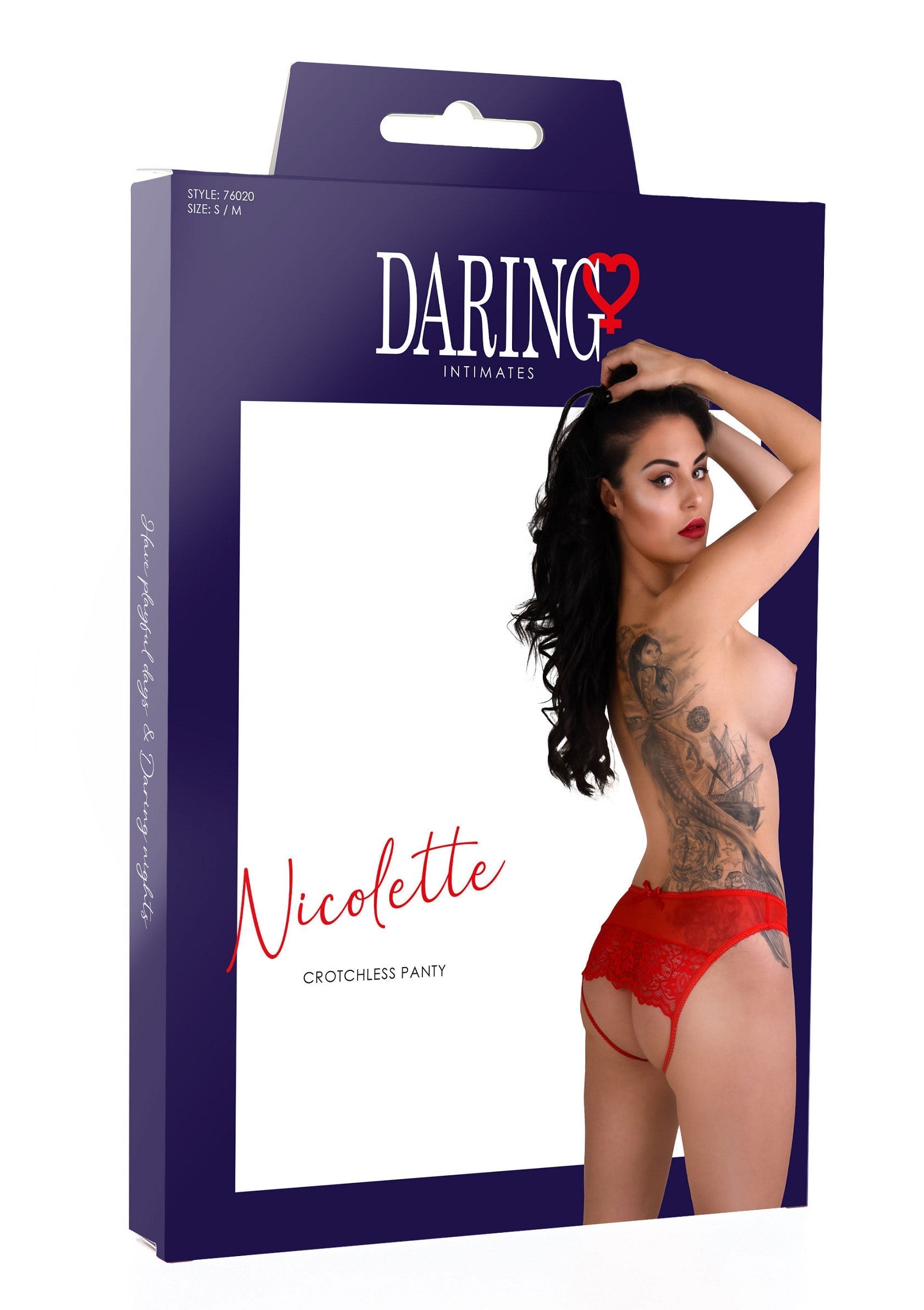 Culotte ouverte rouge "Nicolette" de Daring Intimates. Lingerie sexy et audacieuse.; Rode "Nicolette" open kruisje slipje van Daring Intimates. Sexy en gedurfde lingerie.; Red "Nicolette" crotchless panty by Daring Intimates. Sexy and daring lingerie.