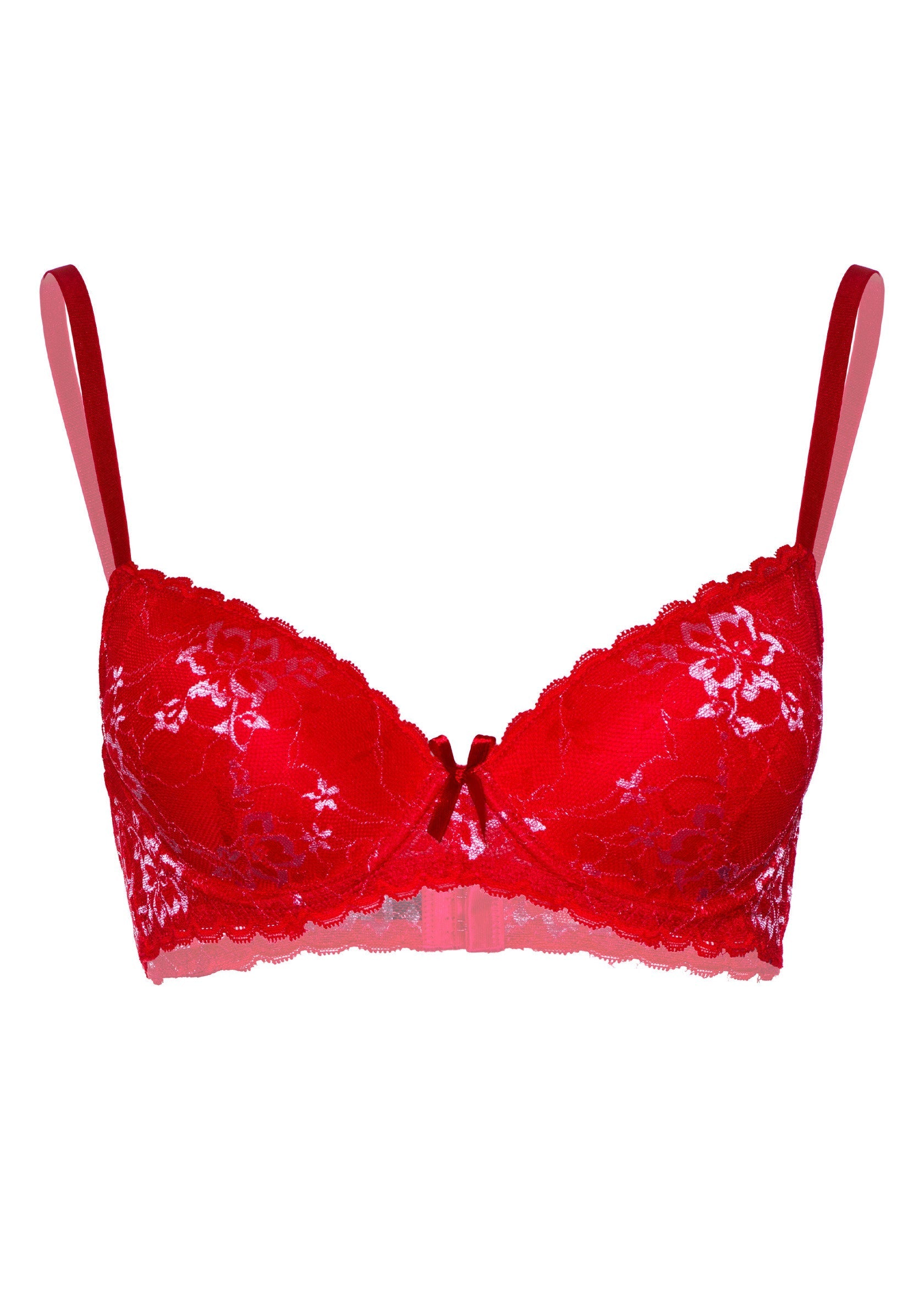 Soutien-gorge rouge en dentelle florale. Lingerie féminine élégante et confortable.; Rode beha met bloemenkant. Elegante en comfortabele dameslingerie.; Red bra with floral lace. Elegant and comfortable women's lingerie.
