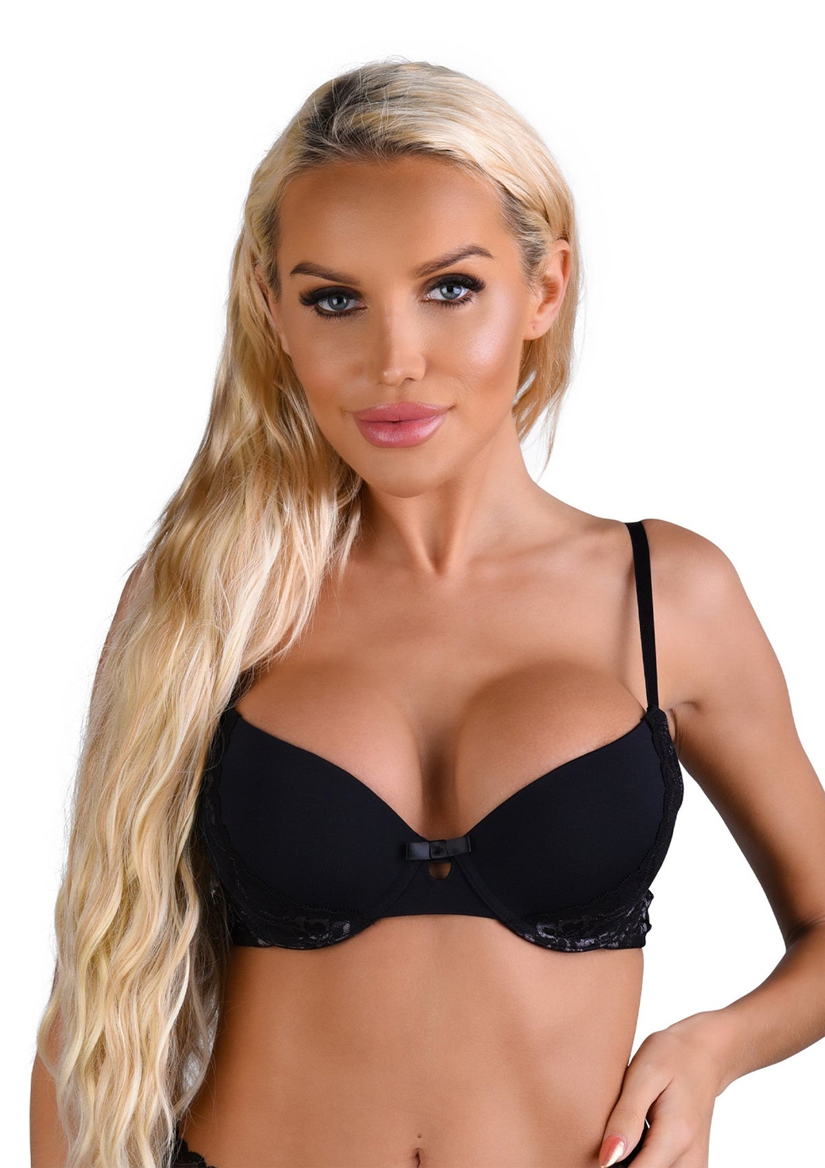 Soutien-gorge noir élégant avec dentelle. Confort et style assurés pour toutes les occasions.; Elegante zwarte bh met kant. Comfort en stijl gegarandeerd voor elke gelegenheid.; Elegant black bra with lace trim. Comfort and style guaranteed for any occasion.