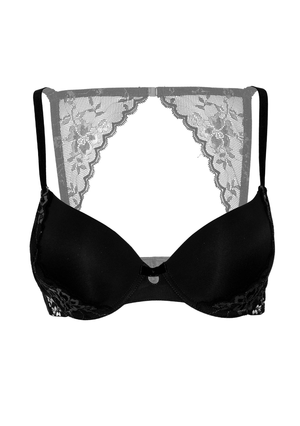 Soutien-gorge noir avec dos en dentelle pour un confort et un style élégant.; Zwarte bh met kanten achterkant voor comfort en een elegante stijl.; Black bra with lace back for comfort and elegant style.