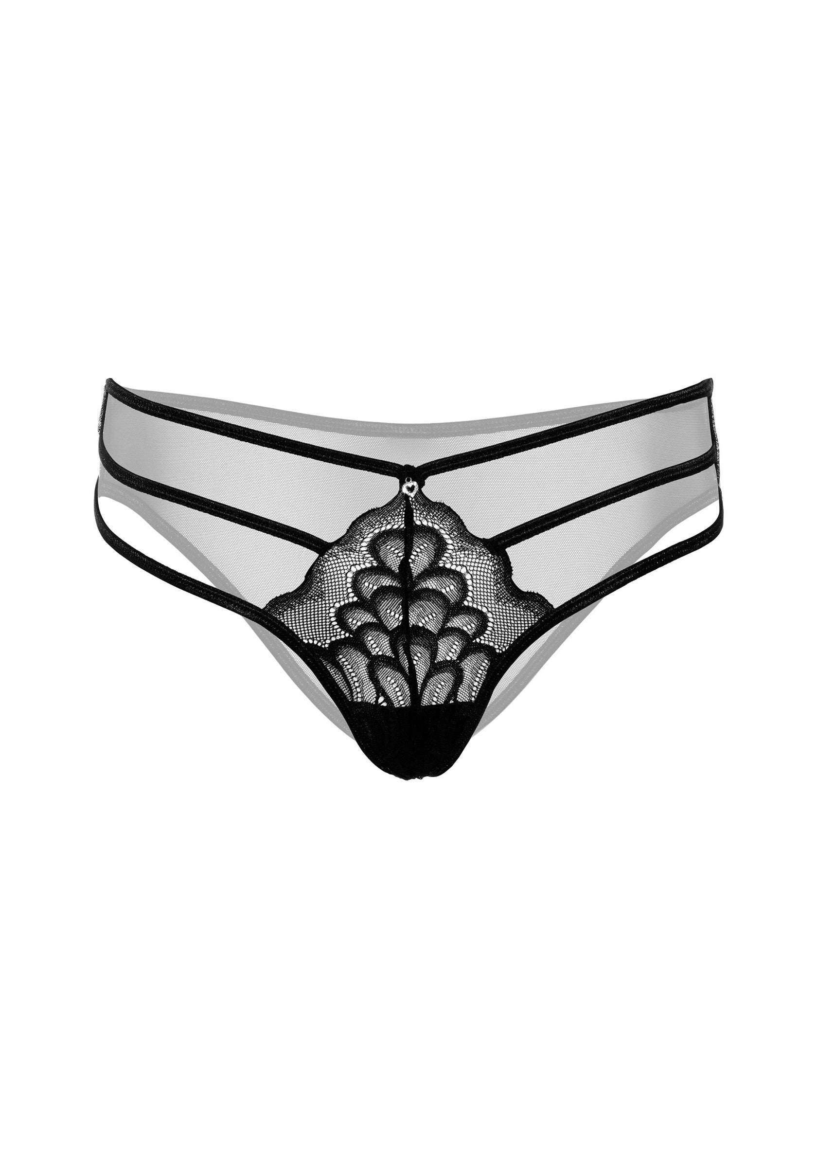 Culotte en tulle noire et dentelle délicate, sexy et élégante. Parfait pour une touche de glamour.; Zwarte tulle slip met delicaat kant, sexy en elegant. Perfect voor een vleugje glamour.; Black tulle brief with delicate lace, sexy and elegant. Perfect for a touch of glamour.