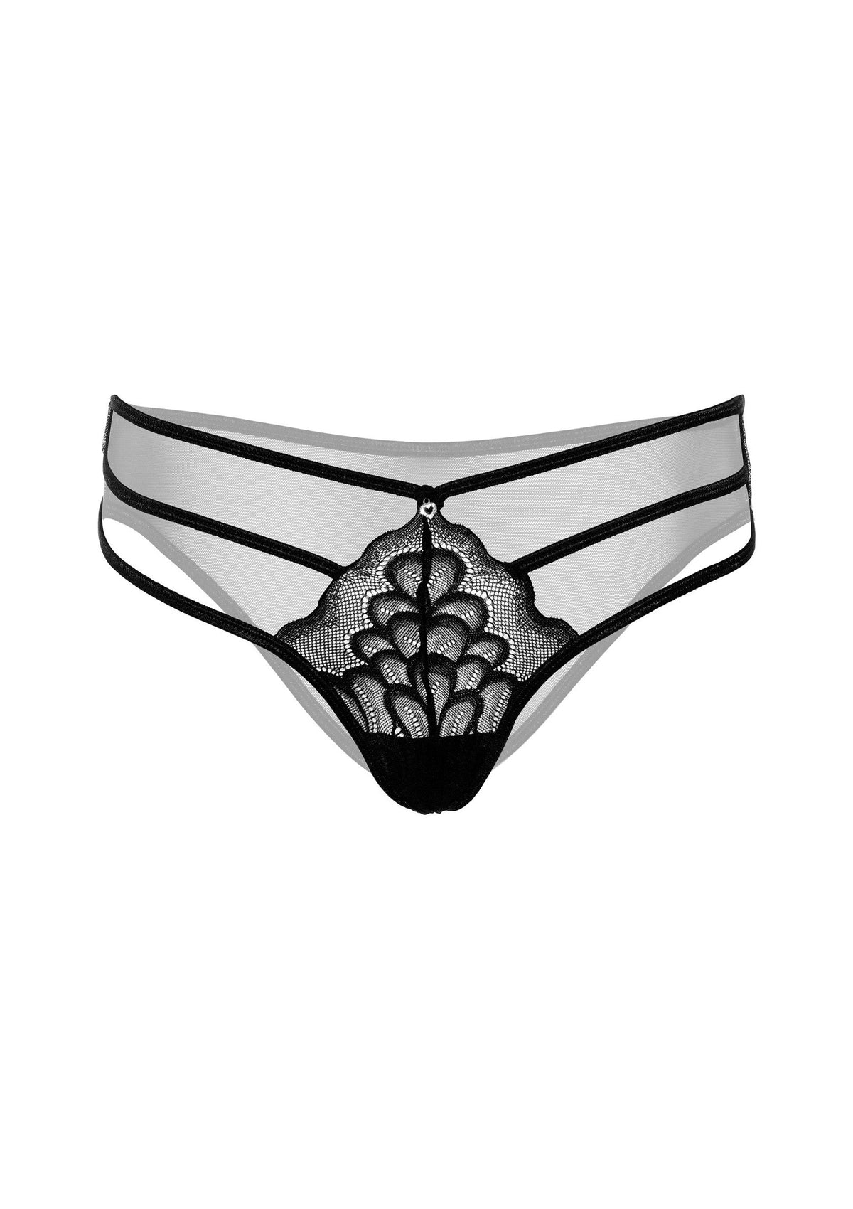 Culotte en tulle noire et dentelle délicate, sexy et élégante. Parfait pour une touche de glamour.; Zwarte tulle slip met delicaat kant, sexy en elegant. Perfect voor een vleugje glamour.; Black tulle brief with delicate lace, sexy and elegant. Perfect for a touch of glamour.