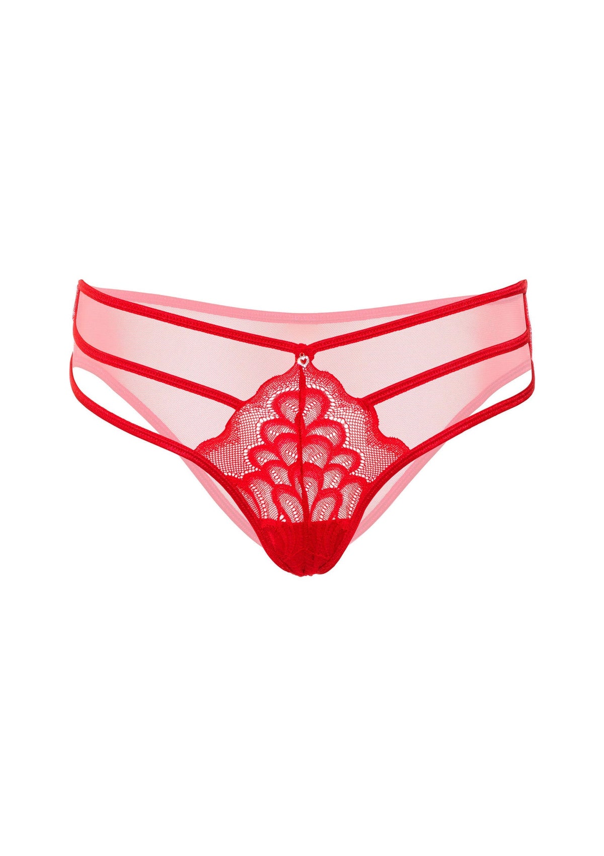 Culotte rouge en dentelle délicate et tulle fin. Élégante et séduisante.; Rode slip van delicaat kant en fijne tule. Elegant en verleidelijk.; Red panty in delicate lace and fine tulle. Elegant and seductive.