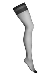 Bas autofixants transparents noirs avec bordure, élégance et confort garantis. Découvrez notre collection!; Zwarte, transparante stay-up kousen met rand, gegarandeerde elegantie en comfort. Ontdek onze collectie!; Black, transparent stay-up stockings with border, guaranteed elegance and comfort. Discover our collection!