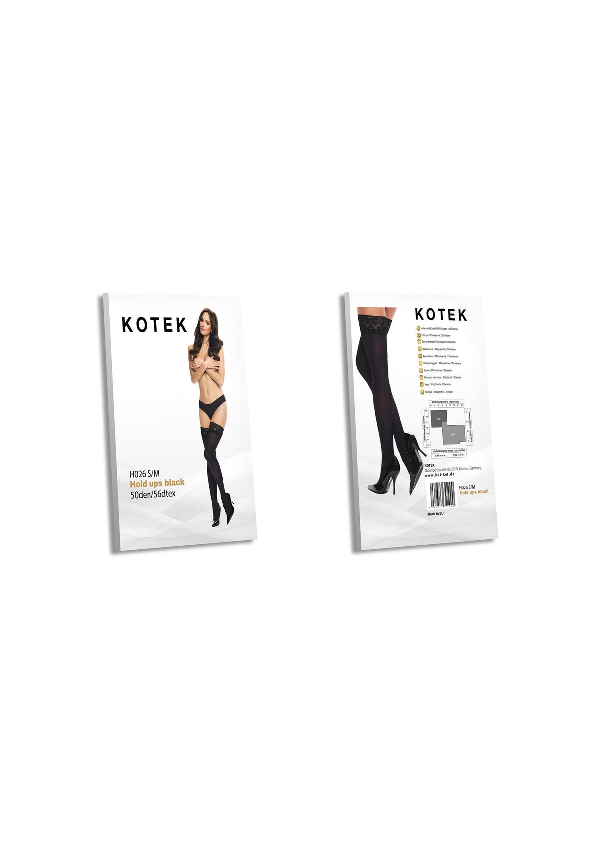 Bas autofixants noirs Kotek, élégance et confort garantis. Parfaits pour une tenue sexy et sophistiquée.; Kotek zwarte kousen met zelfophouders, gegarandeerd elegantie en comfort. Perfect voor een sexy en verfijnde outfit.; Kotek black hold-ups, guaranteed elegance and comfort. Perfect for a sexy and sophisticated outfit.