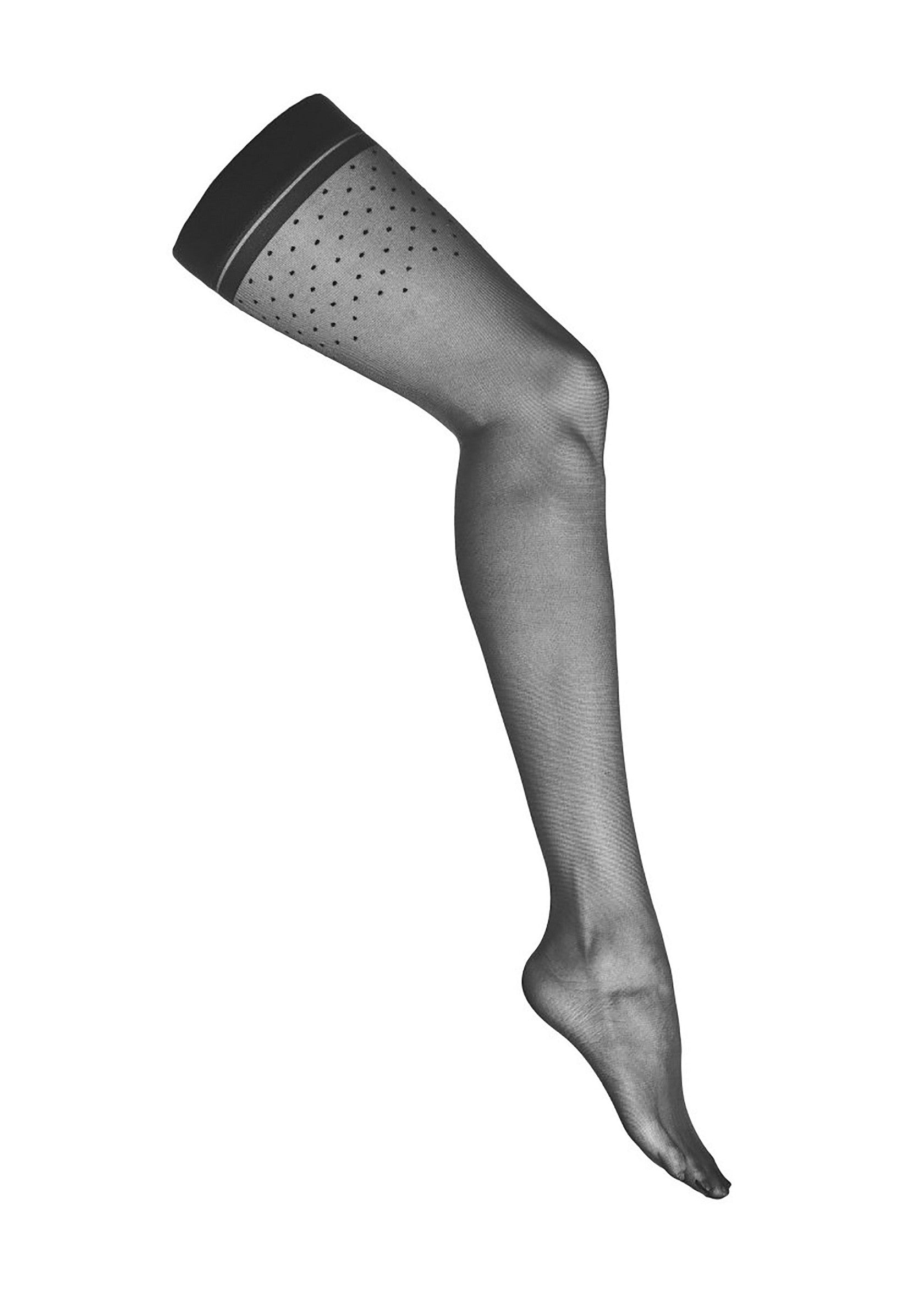 Bas noir à pois délicats pour une touche d'élégance subtile. Parfait pour toutes les occasions. ; Zwarte kousen met stippen voor een subtiele elegante touch. Perfect voor elke gelegenheid.; Black dotted stockings for a subtle elegant touch. Perfect for any occasion.