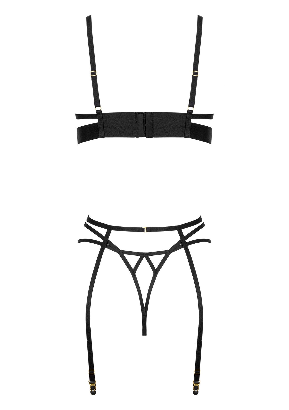 Ensemble de lingerie noir avec jarretelles, élégant et sensuel.; Zwarte lingerie set met jarretels, elegant en verleidelijk.; Black lingerie set with garter belt, elegant and sensual.
