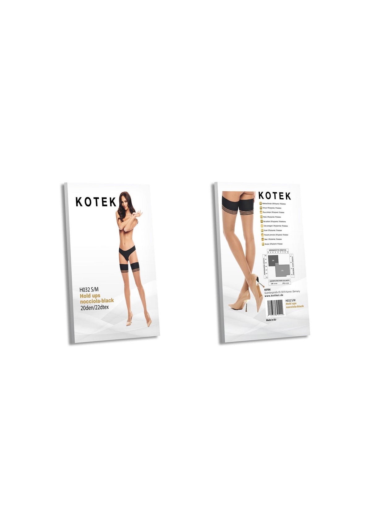 Bas autofixants KOTEK HB32 Silk Noir, élégance et maintien assurés. 20 deniers.; KOTEK HB32 Silk Zwarte kousen, elegante hold-ups met perfecte pasvorm. 20 denier.; KOTEK HB32 Silk Black hold-ups, elegant and secure. 20 denier sheer stockings.